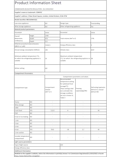 Thumbnail 9 de COMFEE' 174L Freestanding Fridge Freezer, Low Frost, RCB169WH2(E)