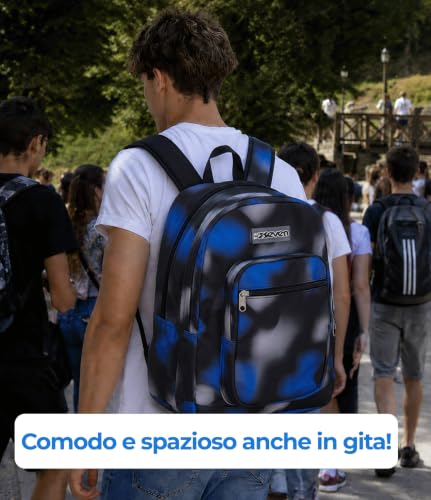 Detalle de Seven Freethink Zaino Scuola Media Ragazzo, Blu/Nero 34L – Doppio Scomparto con Porta PC e Borraccia
