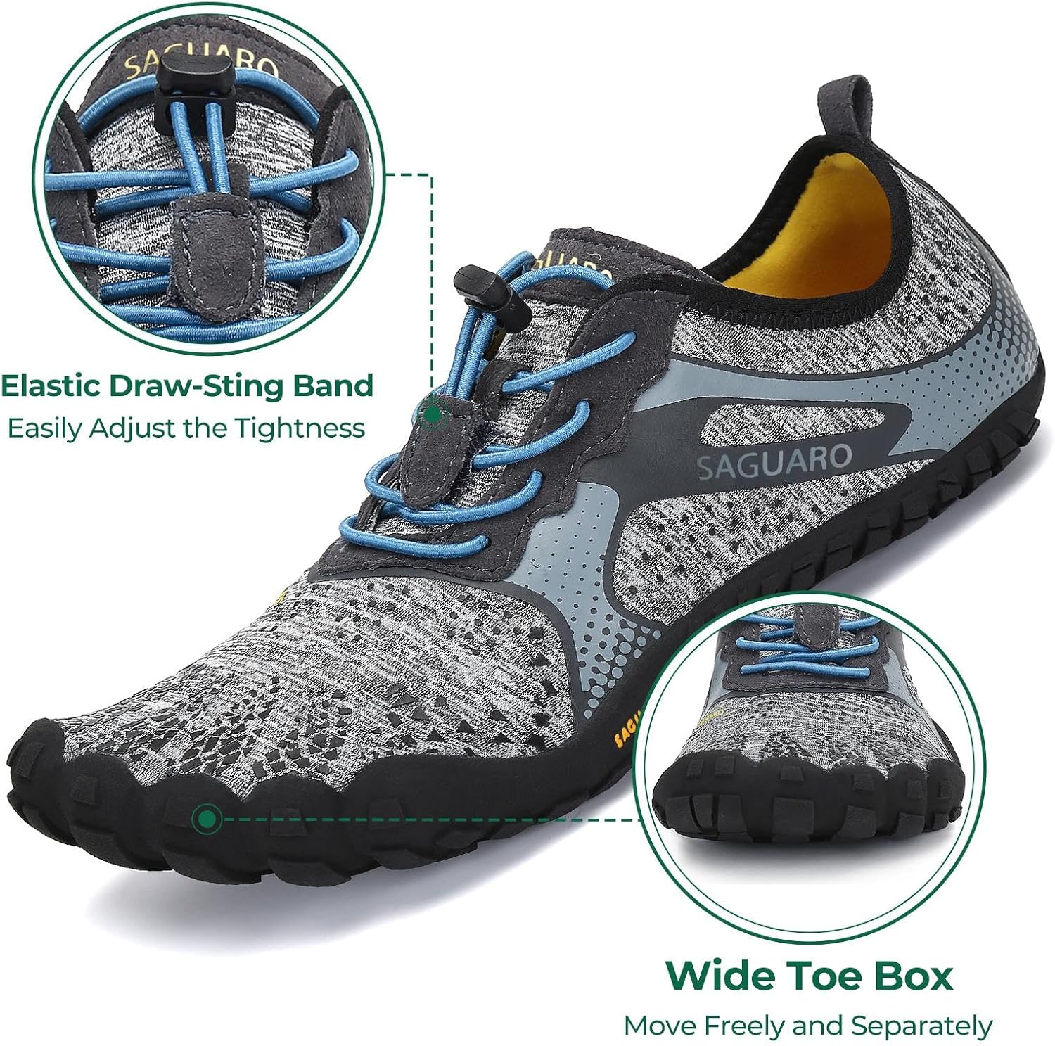 Detalle de SAGUARO Barfußschuhe für Herren und Damen – atmungsaktiv, rutschfest, breite Zehenbox & Zero-Drop Sohle (Gr. 35–48)