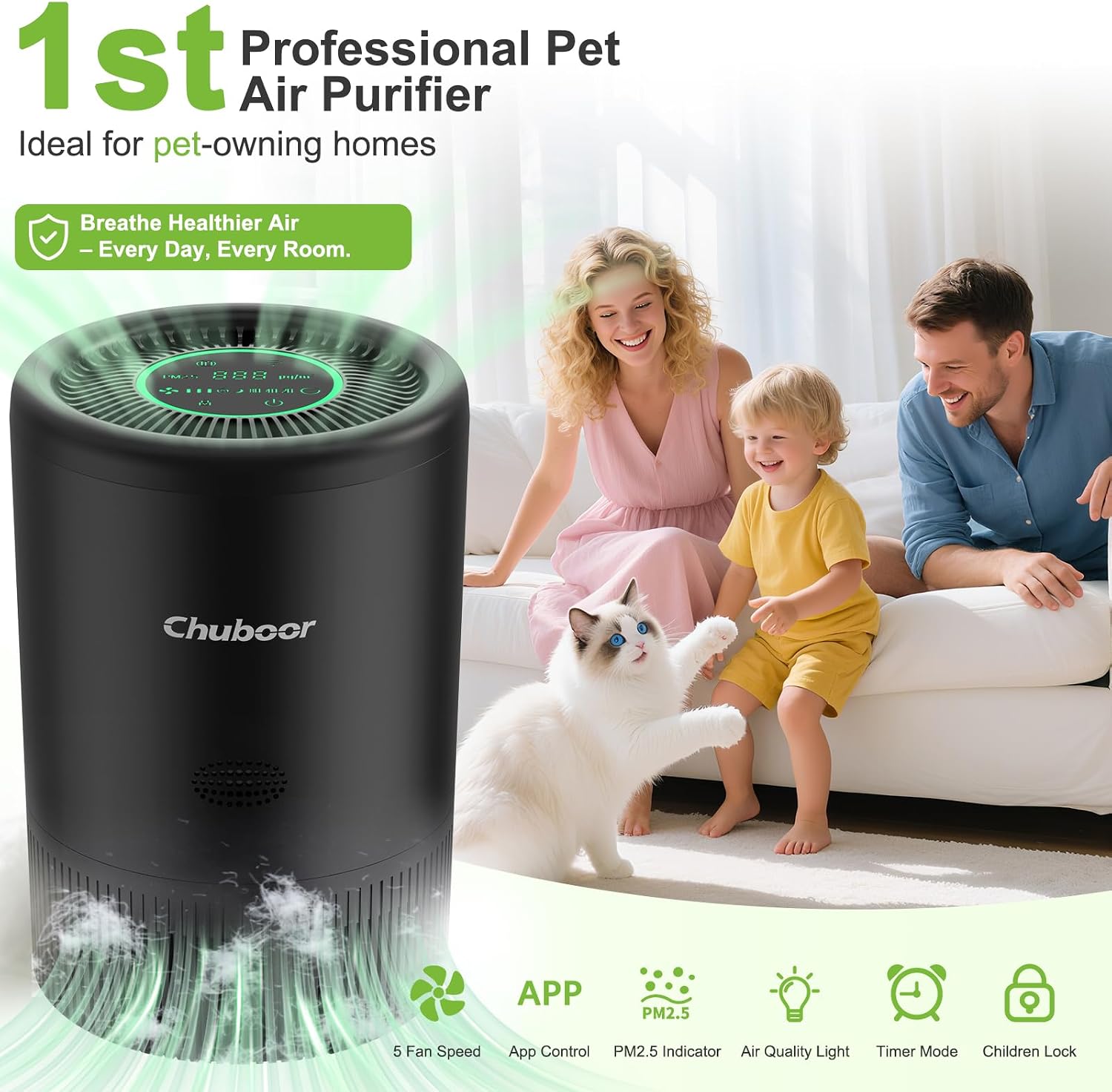 Detalle de Chuboor PJ08 Smart Air Purifier for Bedroom and Home