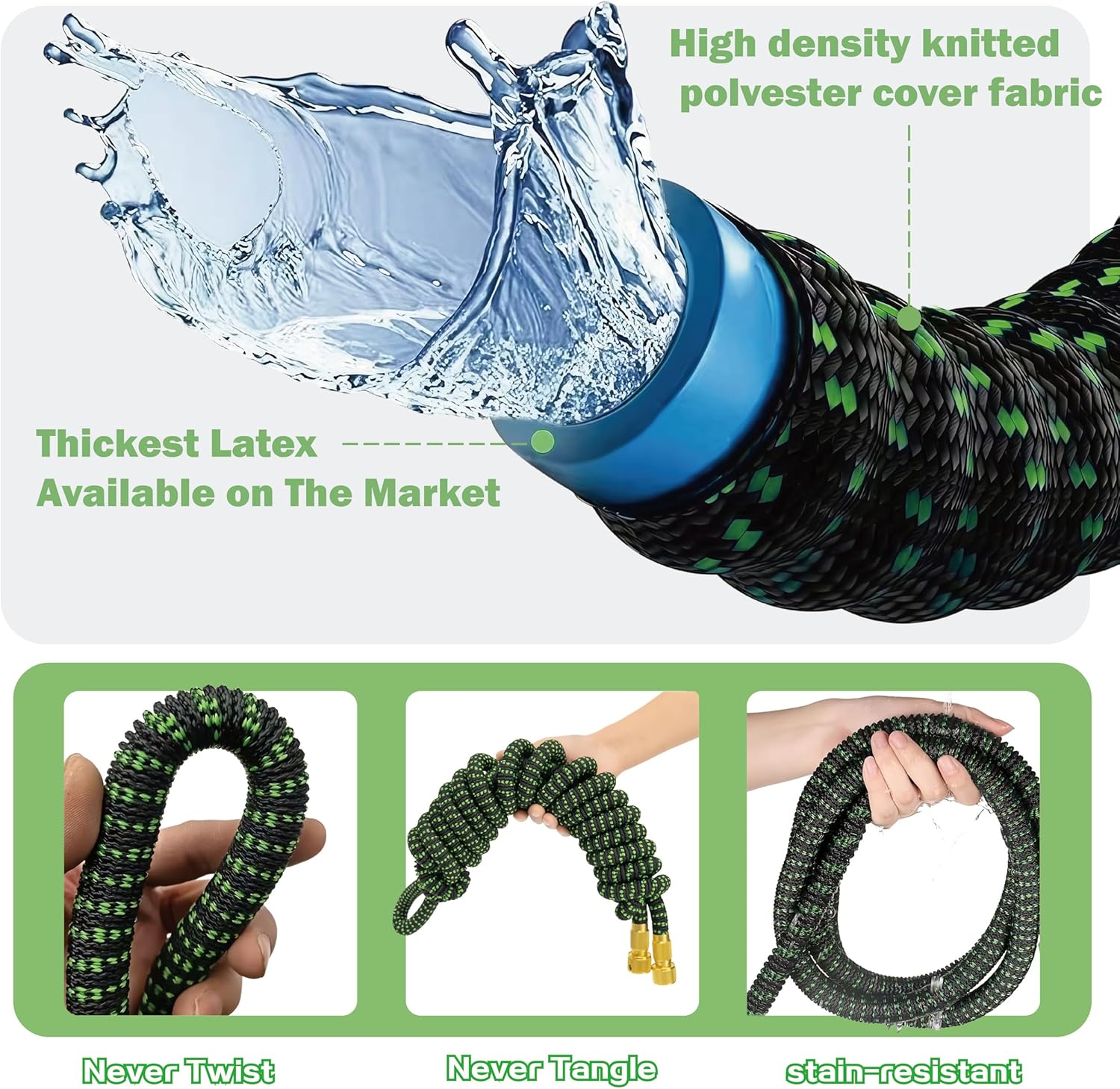 Detalle de 150 ft Expandable Water Hose with 10-Function Nozzle and Brass 2-in-1 Fittings