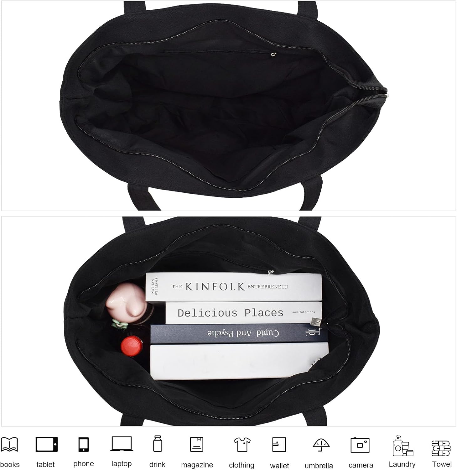 Thumbnail 3 de Damen Shopper aus Nylon mit Reißverschluss – Damen Handtasche/Umhängetasche mit Vordertasche