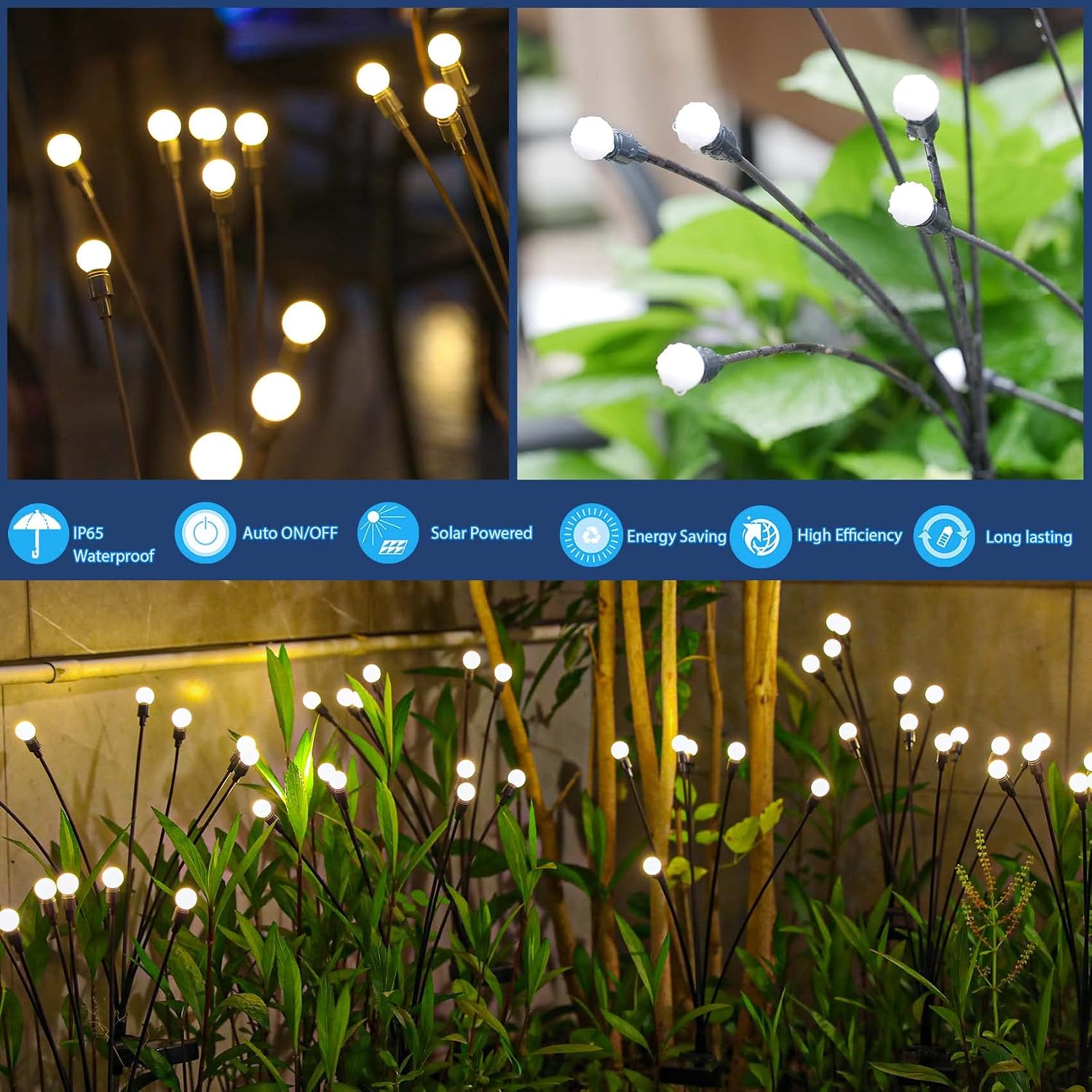Detalle de TONULAX Solar Swaying Garden Lights, Warm White, Flexible Iron Wire, 4-Pack