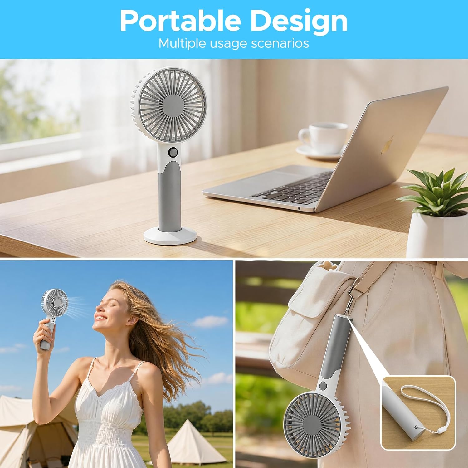 Detalle de JYPS 2 in 1 Desktop & Handheld Fan with 6 Speeds – Portable USB Rechargeable Personal Cooler