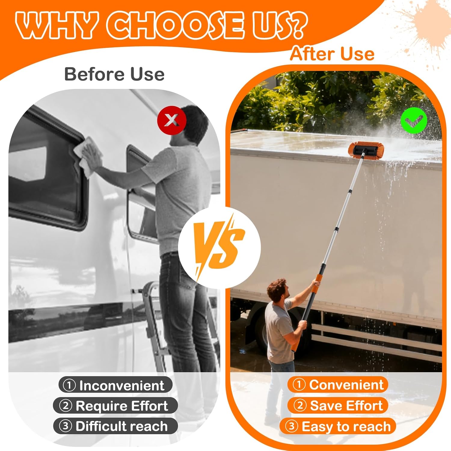 Detalle de LAANPOLE 3.6m Car Wash Brush Long Handle – Versatile Cleaning Kit for exterior and interior surfaces