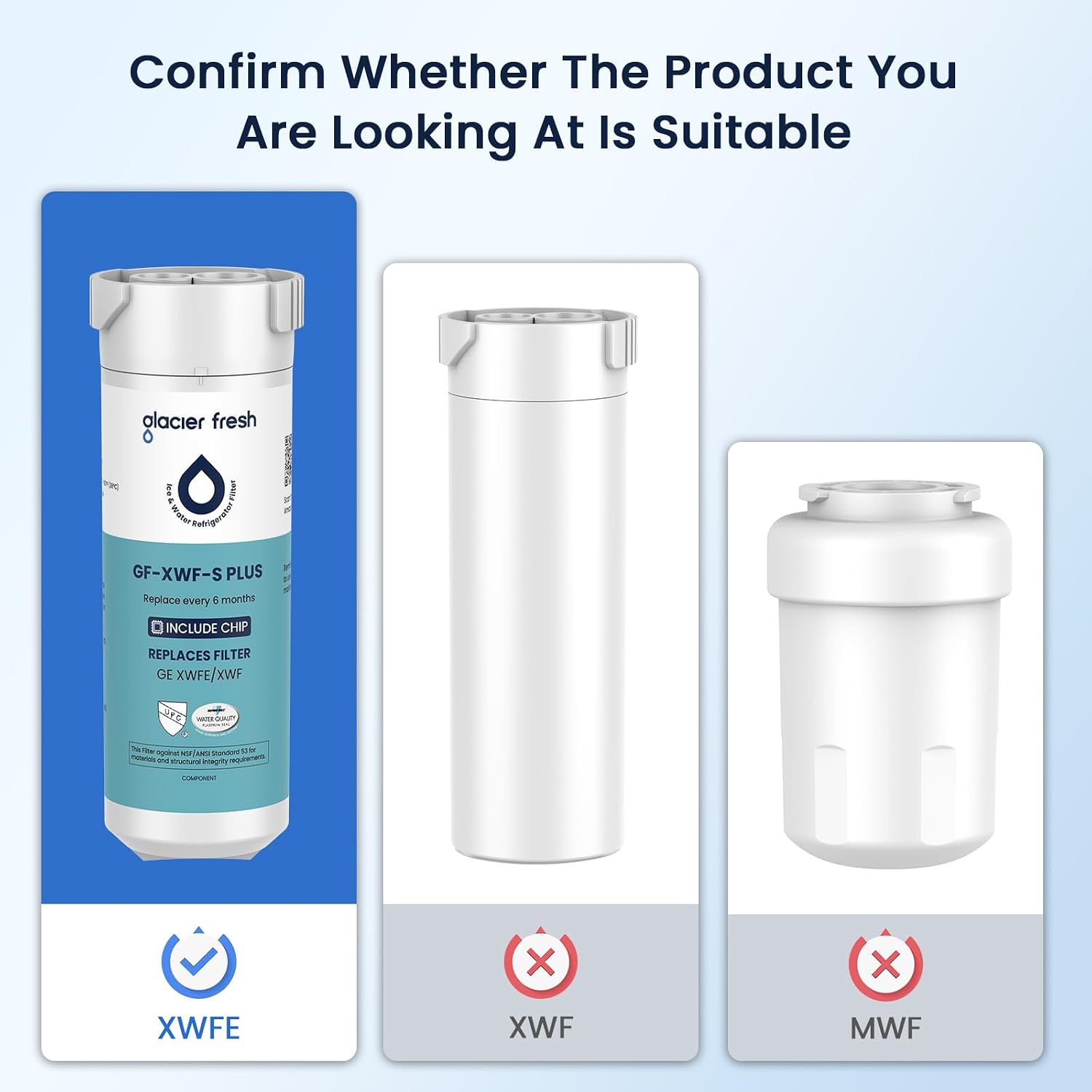 Thumbnail 1 de GLACIER FRESH GF-XWF-S XWFE Refrigerator Water Filter, 3-Pack with Chip