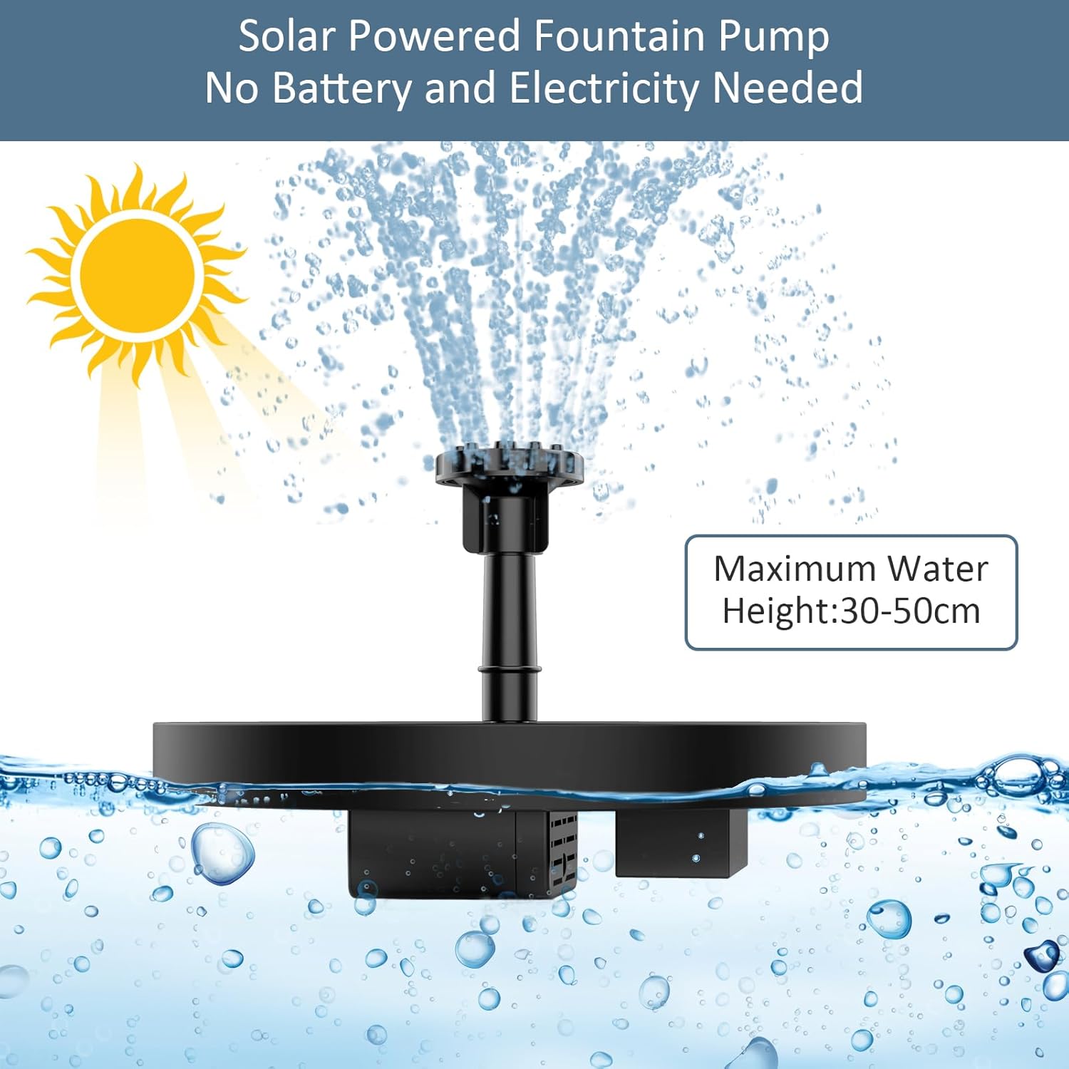 Detalle 2 de AISITIN Solarbrunnen für draußen – Solar Springbrunnen-Pumpe mit 6 Effekten und 4 Stützrohren