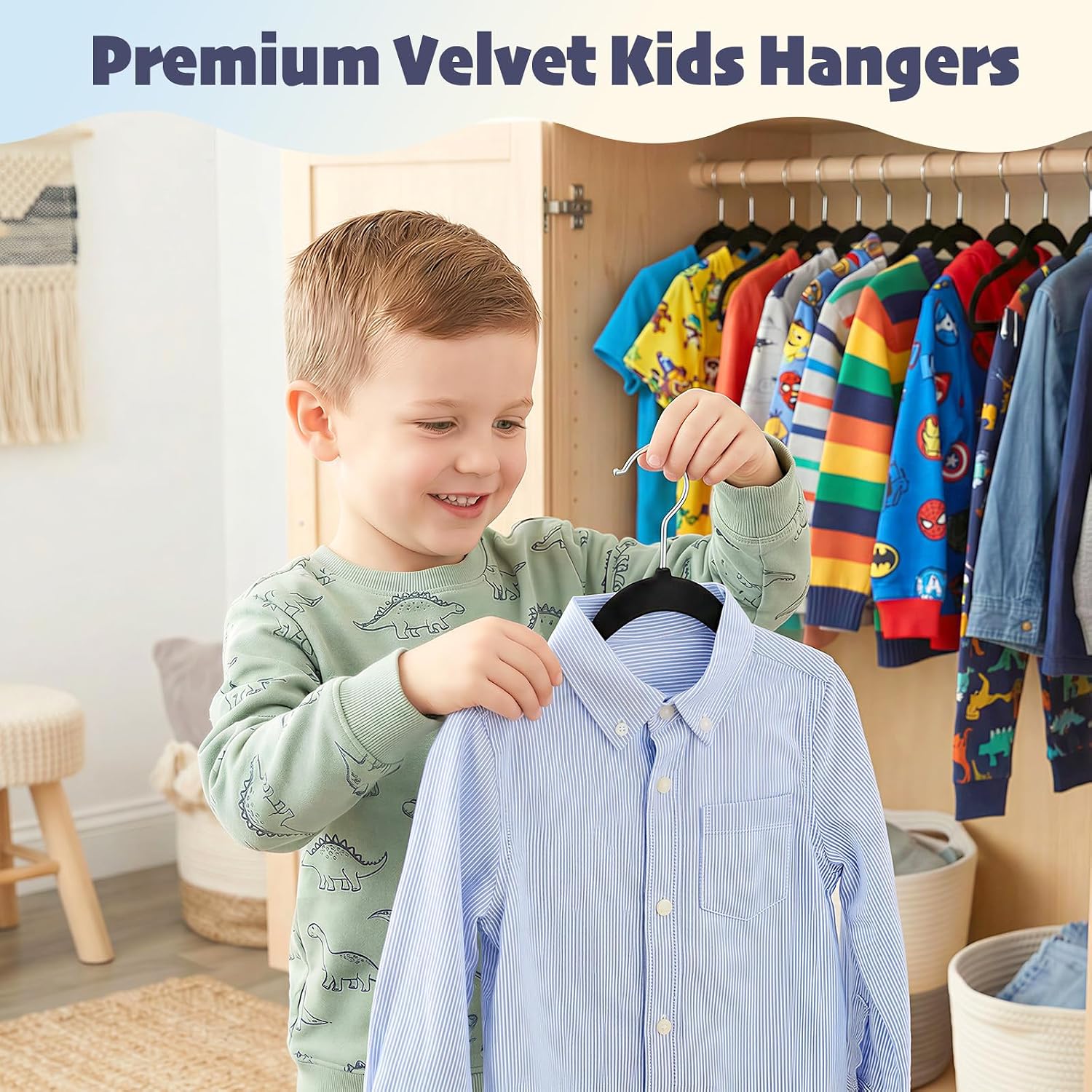 Detalle 2 de HOUSE DAY Velvet Baby Hangers, 11-Inch