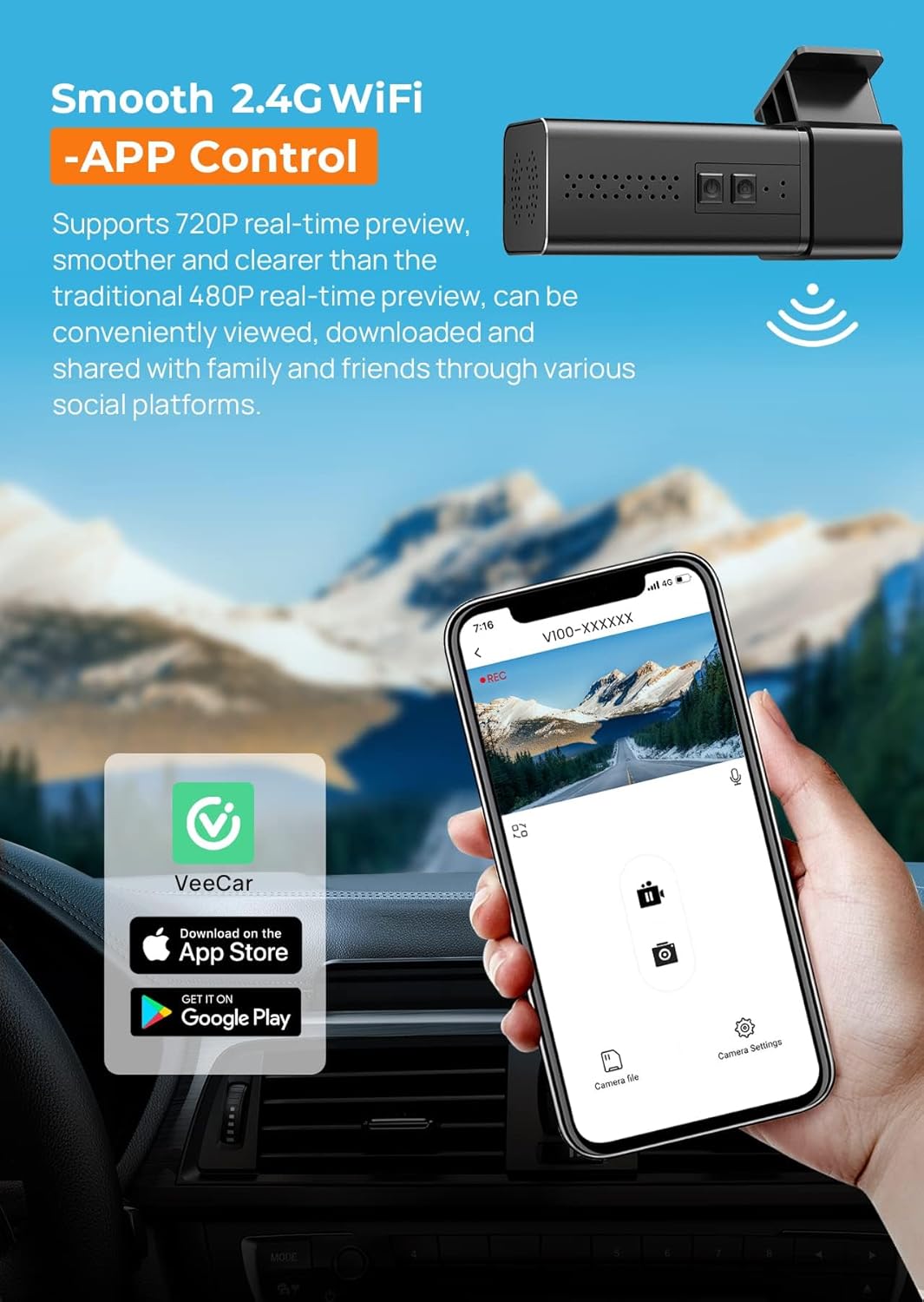 Detalle de Dash Cam Front WiFi 2.5K 1440P Car Camera