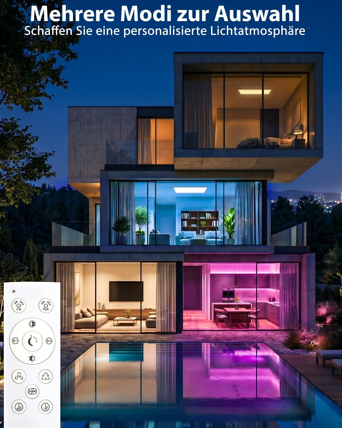 Thumbnail 4 de Peasur LED Deckenleuchte Dimmbar Flach 58x20 cm – RGB Panel mit Fernbedienung und Timer