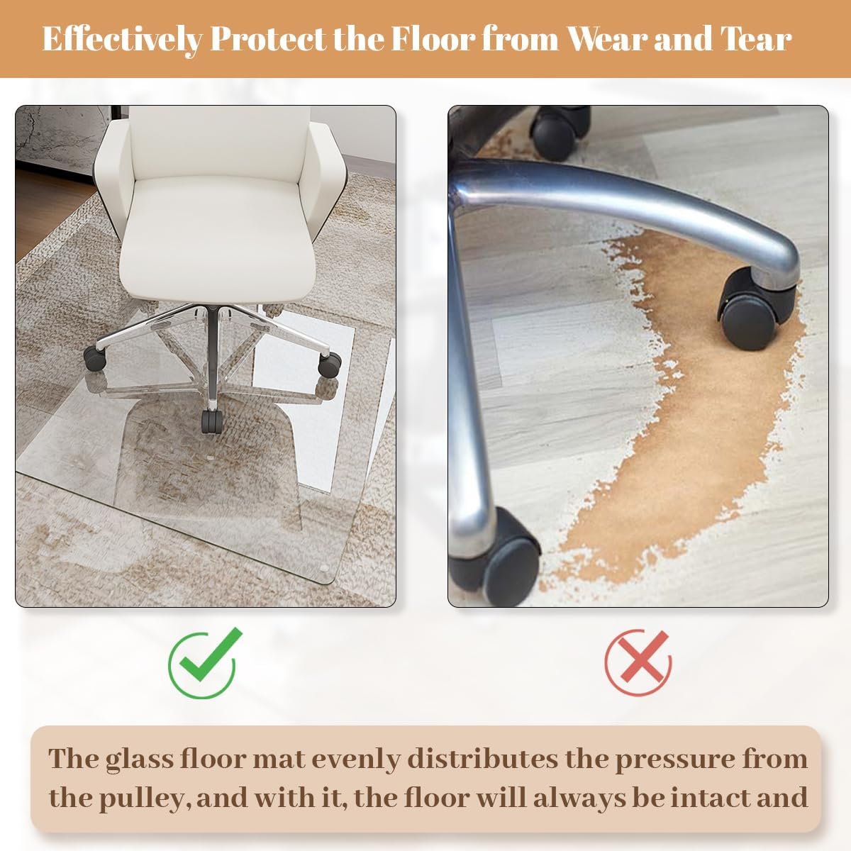 Thumbnail 3 de Koonmi K-GlassMat 3646-4MM Tempered Glass Chair Mat, 36" x 46