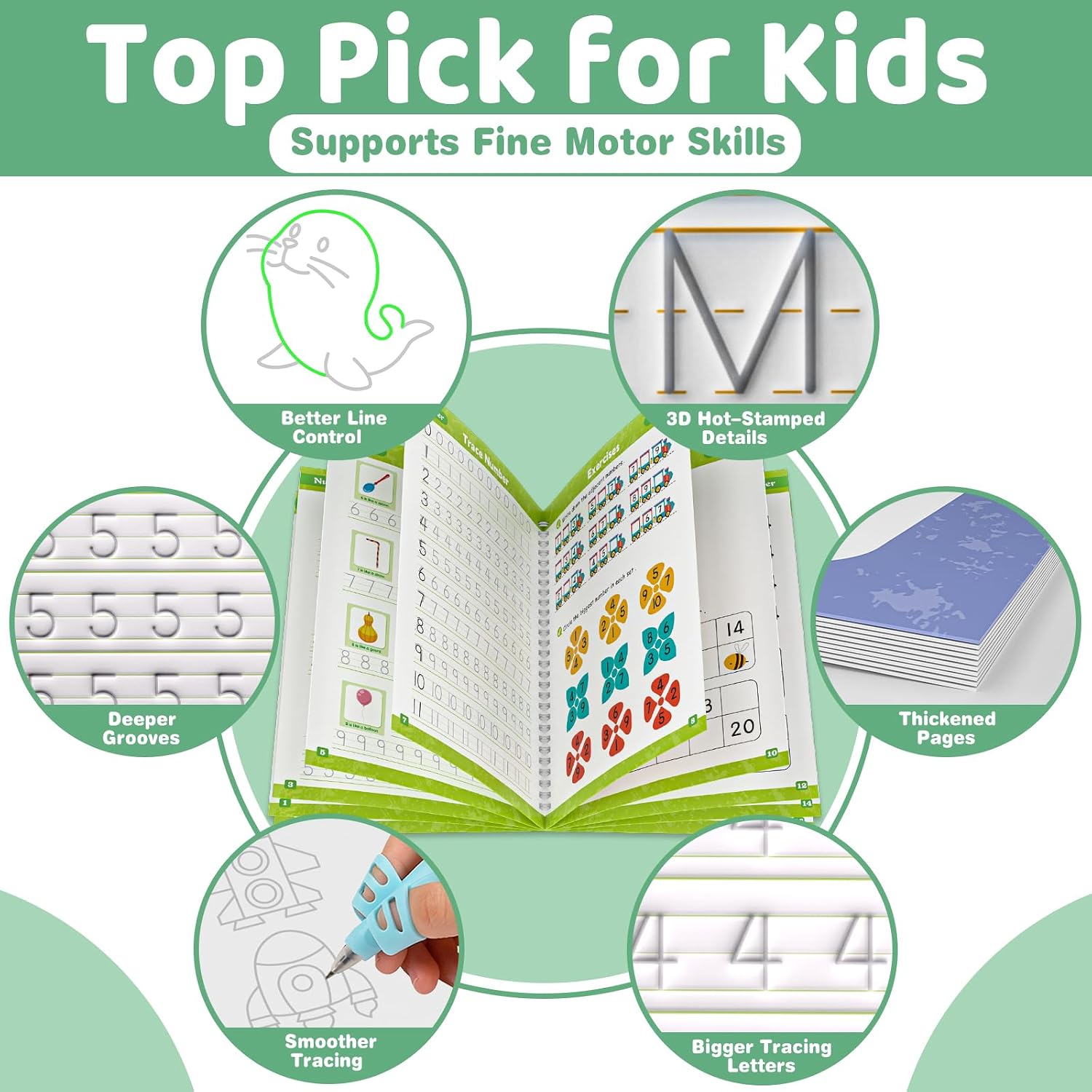 Detalle de Grooved Writing Practice Book for Kids Ages 3-8