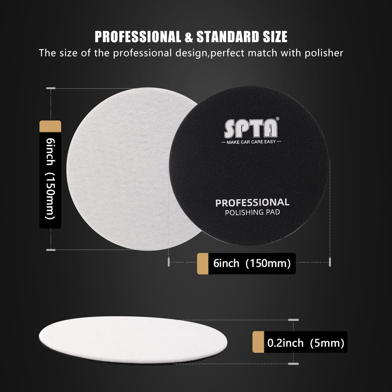 Detalle 2 de SPTA 5 Pc 6" (150mm) Car Glass Polishing Discs Microfiber Buffing Pad Kit for Scratch & Water Spot Removal