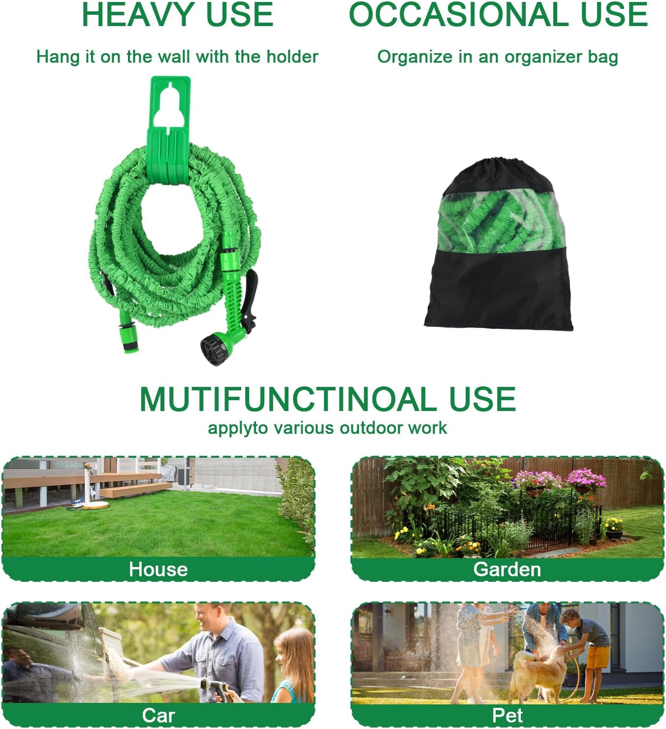 Thumbnail 6 de SENTAIMAO Expandable Hosepipes 30m (100ft) with 7-Function Spray Gun – Retractable Garden Hose in Green