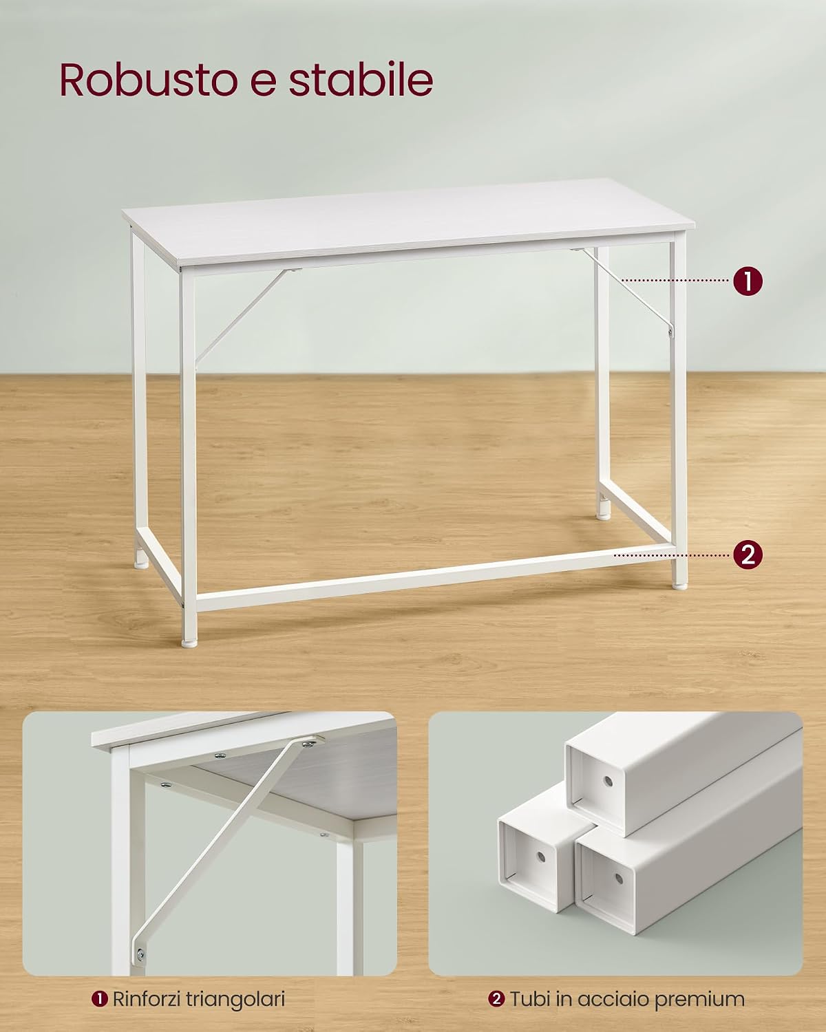 Detalle de VASAGLE Scrivania per computer LWD039W01 bianco acciaio 60 x 120 x 76 cm