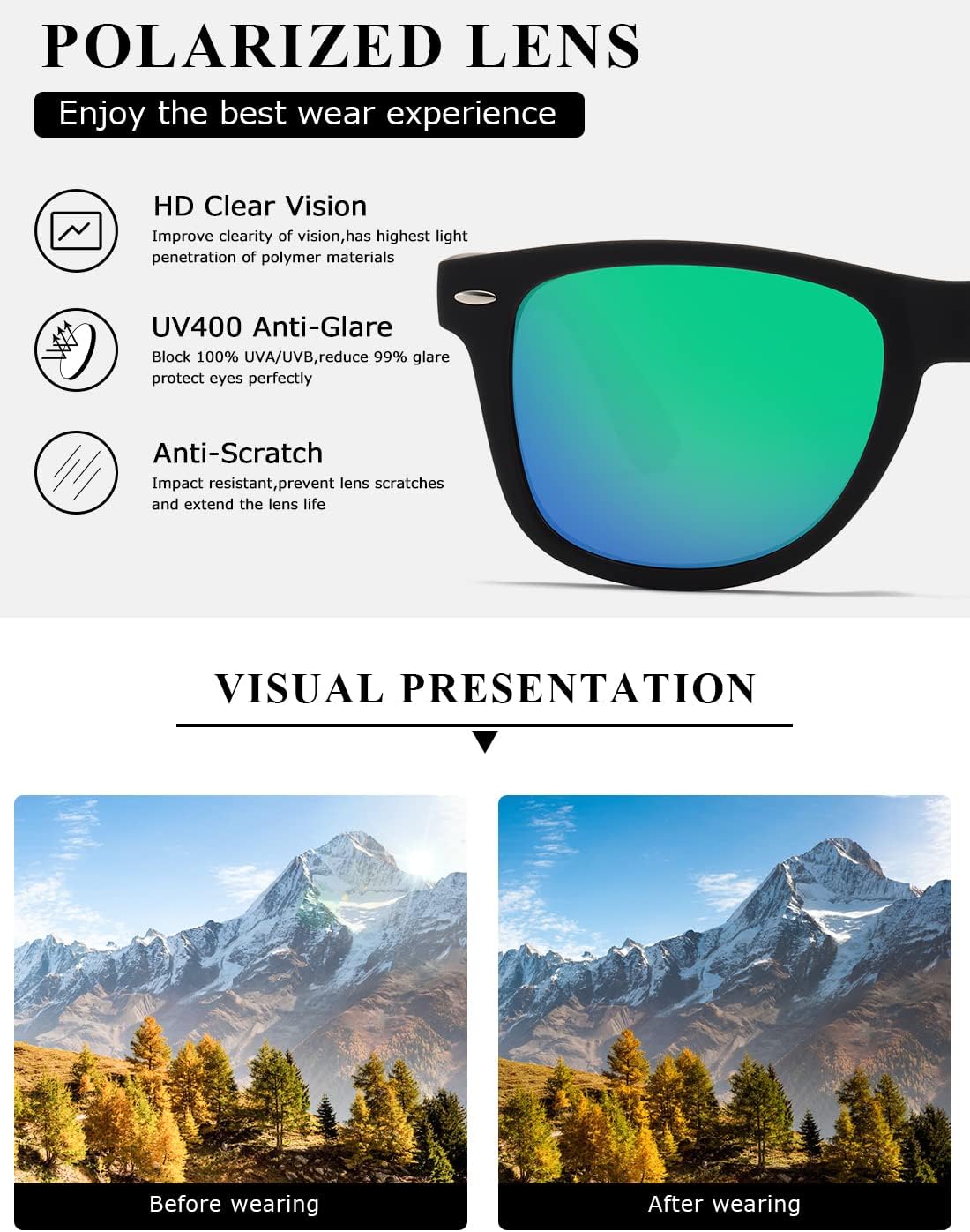 Thumbnail 5 de Kimorn Polarisierte Sonnenbrille AE0300 – Unisex Hornrand, 80's Retro
