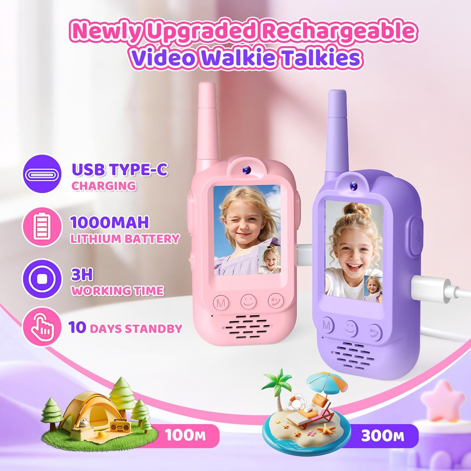 Detalle 2 de Wootoyz video walkie talkies for kids (Pink) – video calling, voice effects and rechargeable play