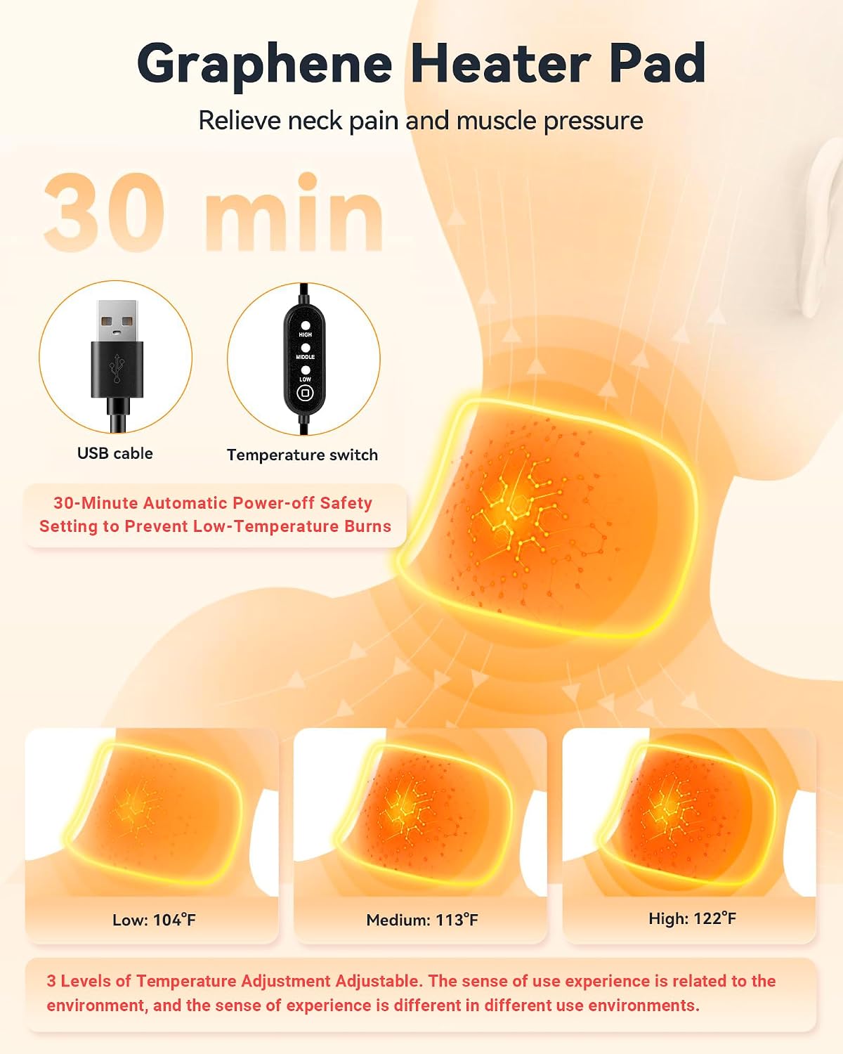 Thumbnail 2 de BETOVIN 1 Heated Neck Brace, Small Adjustable Collar with Removable Heating Pad