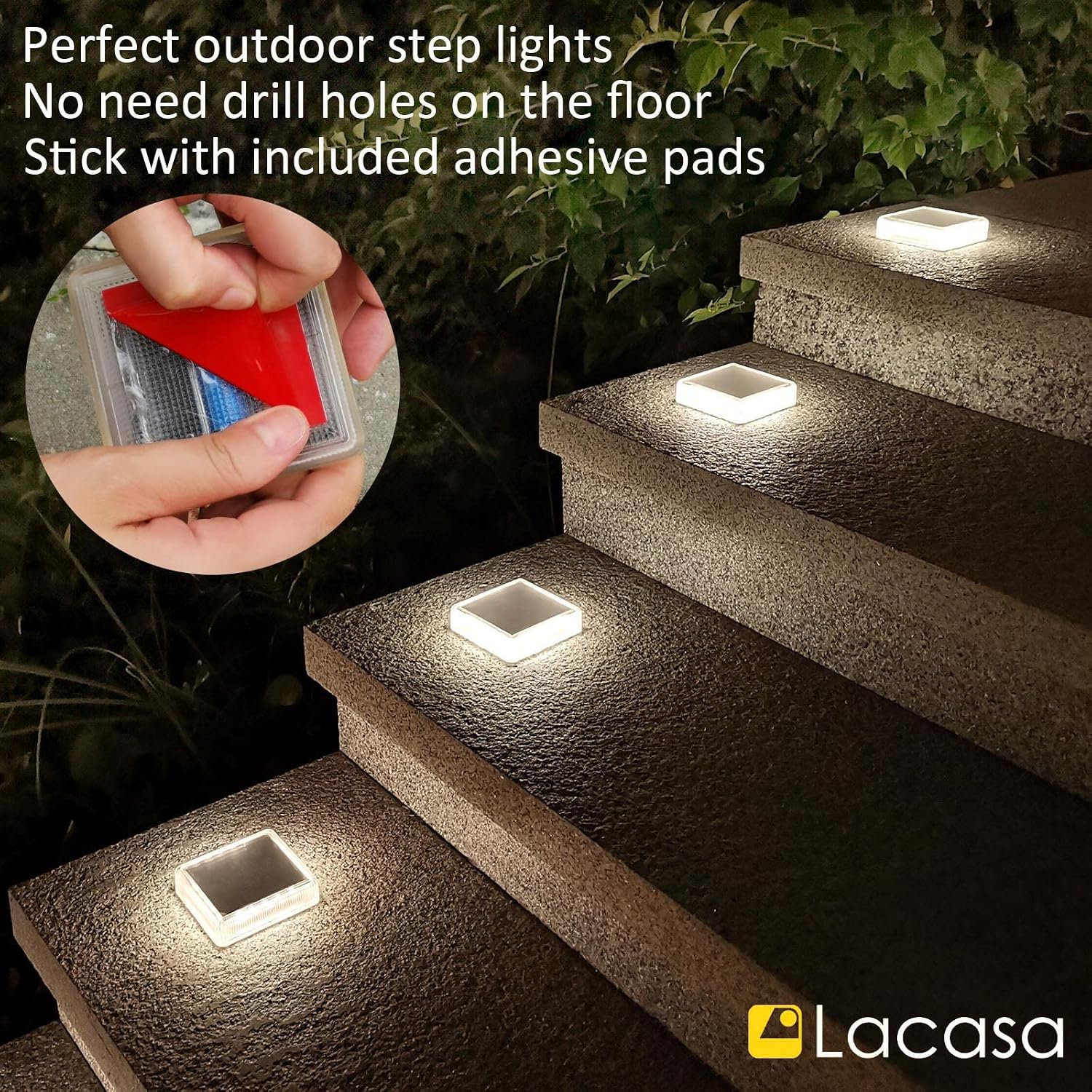 Detalle de Lacasa Blanc Naturel 4000K Solar Deck Lights, 4-Pack, 30 lm, IP68