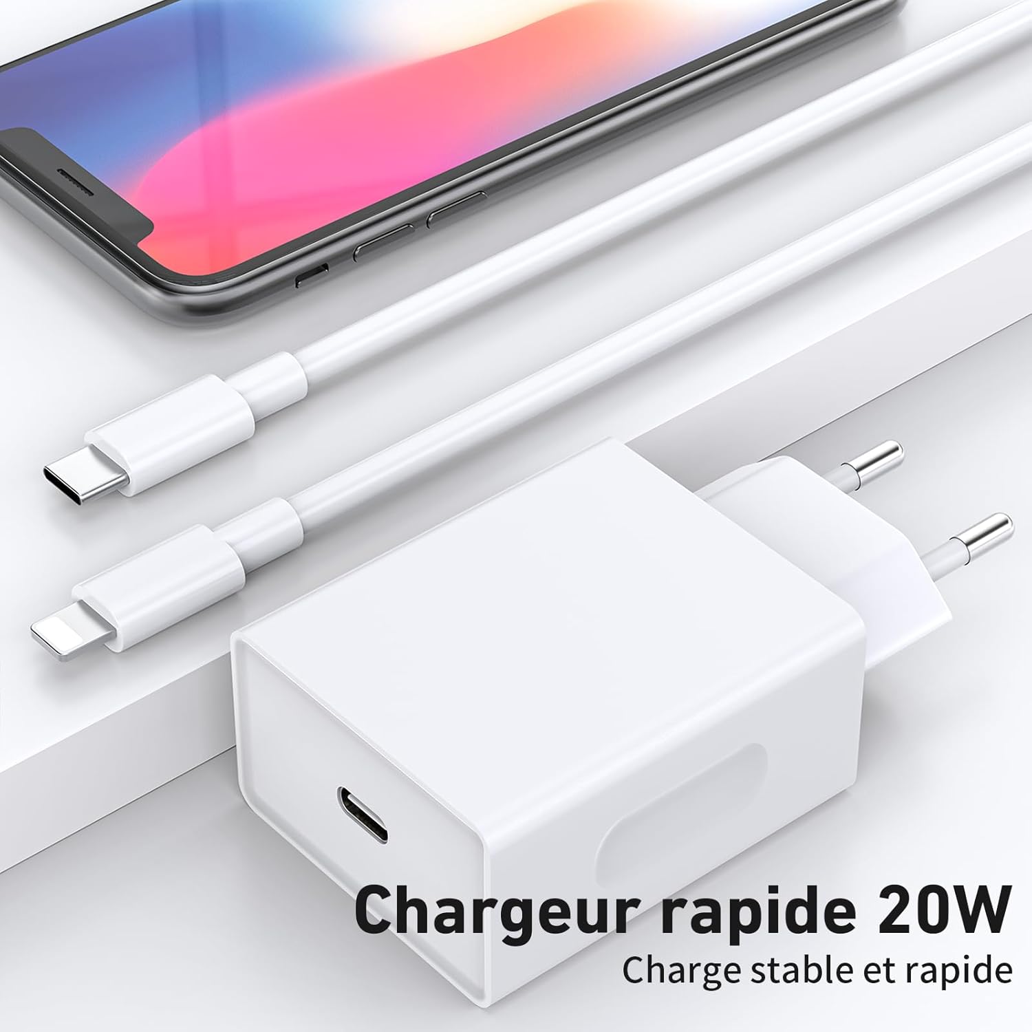 Thumbnail 6 de Chargeur rapide iPhone USB‑C 25 W avec câble Lightning 2 m – adaptateur secteur mural (blanc)