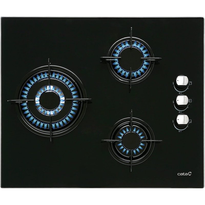 Detalle de Cata CIB 6021 BK: Placa de Gas 3 Zonas de 60 cm en Cristal Negro