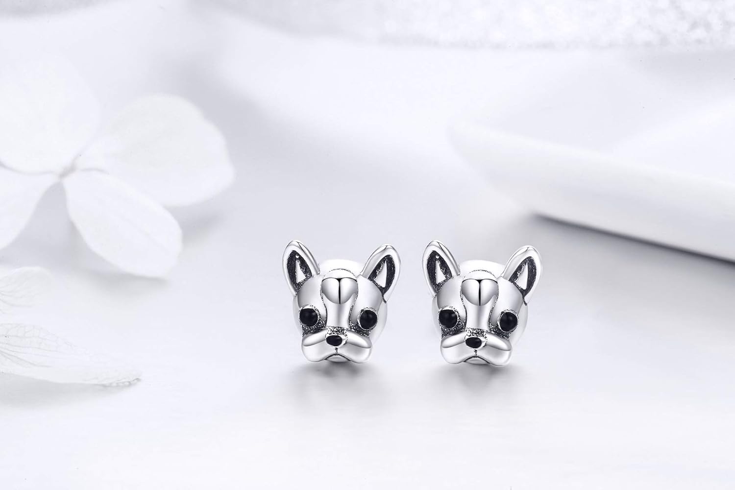 Detalle de Oorbellen-Ohrstecker aus 925er Sterlingsilber – Motiv Treue Partner Französische Bulldogge