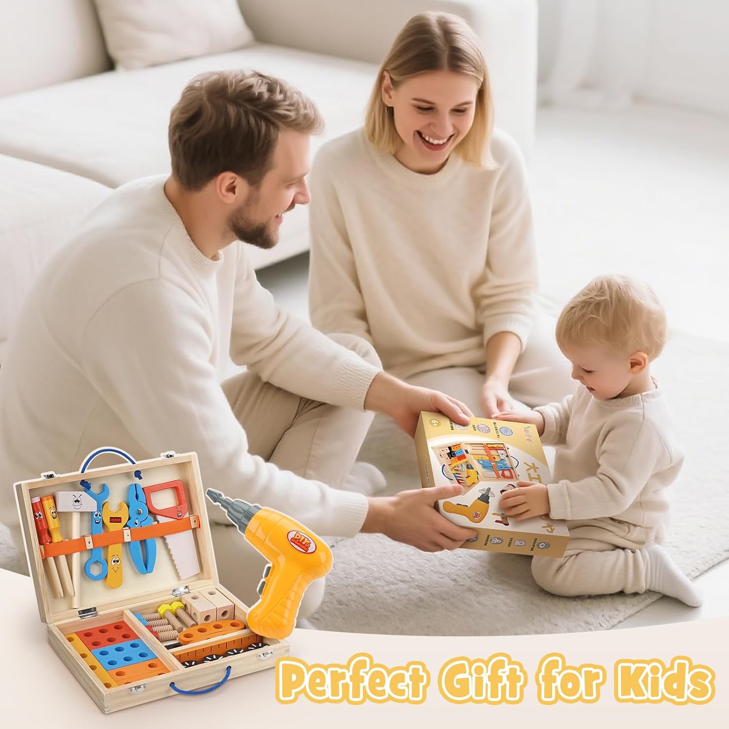 Thumbnail 6 de Kinder Werkzeugkoffer Montessori Holzspielzeug (39-tlg.) ab 3 Jahren – inkl. Akkuschrauber-Spielzeug