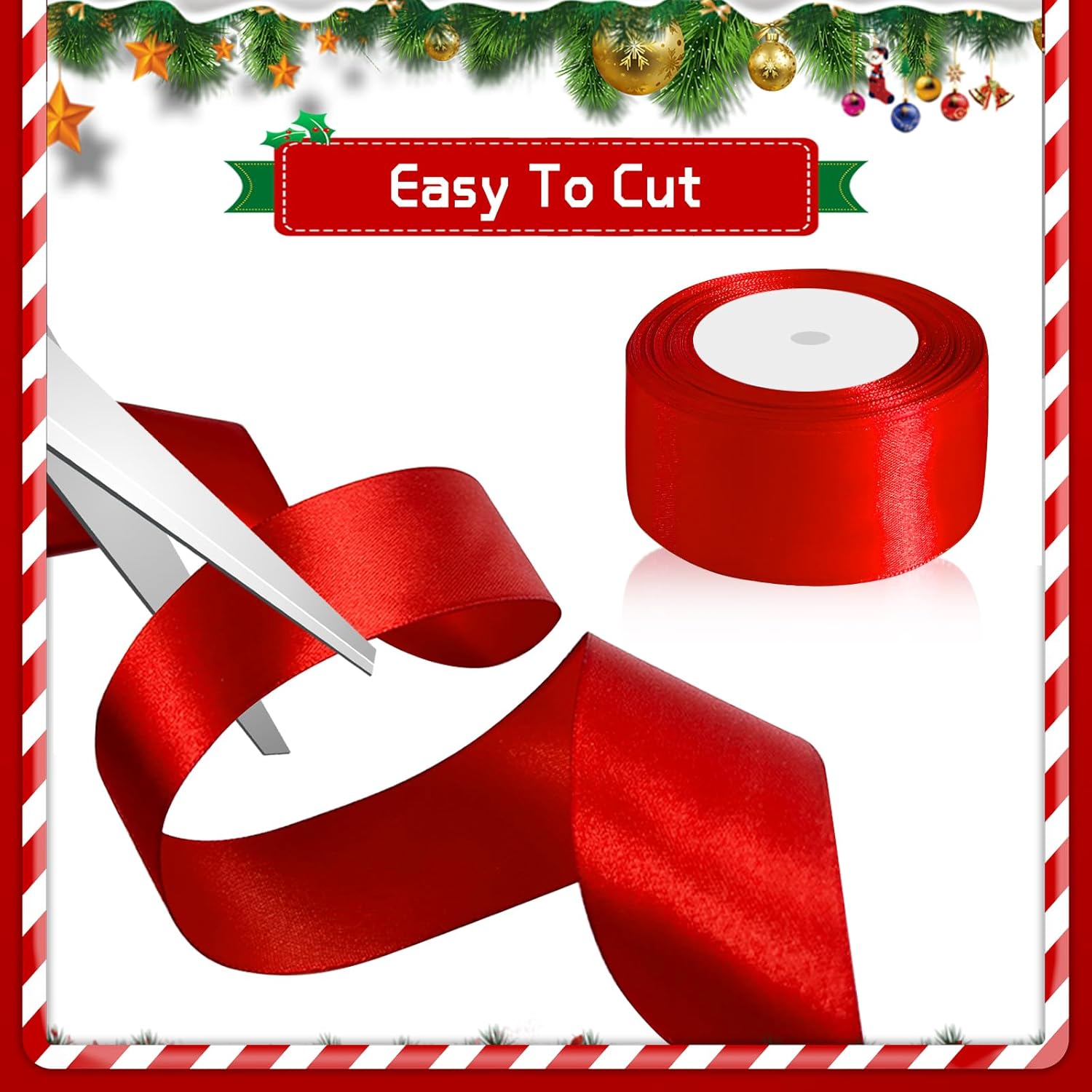 Thumbnail 3 de Lot de 2 rubans de satin rouges 38 mm x 22 m – décoration de cadeaux pour mariage, baptême et anniversaire