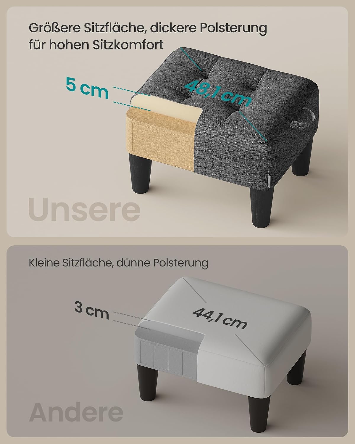 Thumbnail 3 de SONGMICS Sitzhocker LOM502G01 als Fußhocker mit 5 cm Polsterung, bis 150 kg belastbar