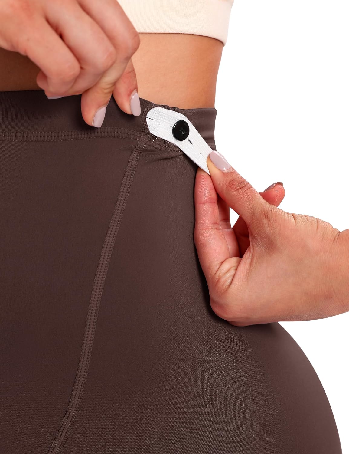 Detalle de VALANDY Creamlush Maternity Leggings Over Bump – buttery soft, adjustable high waist for pregnancy and beyond