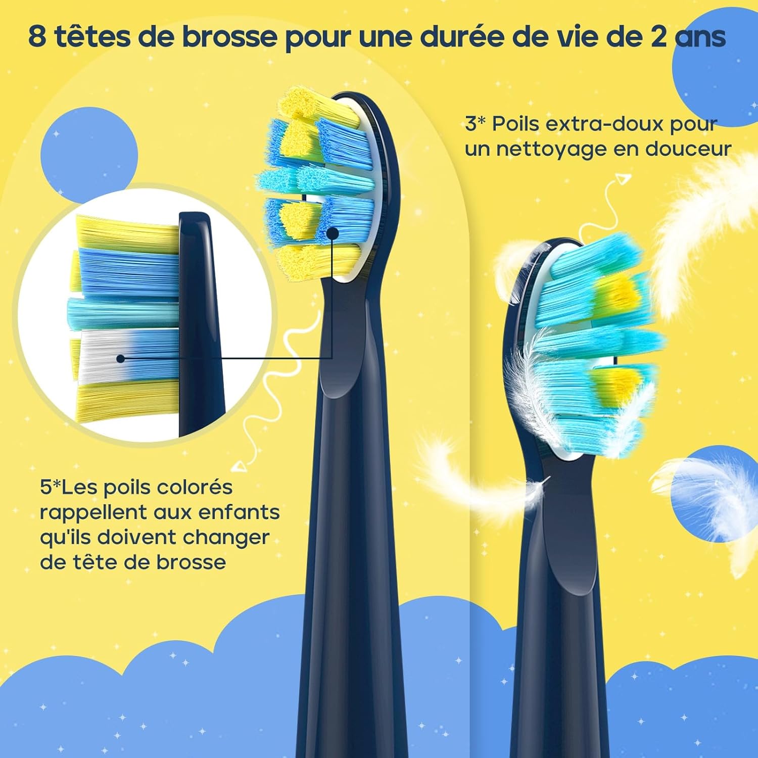 Thumbnail 3 de Seago SG2303 brosse à dents électrique rechargeable pour enfants (bleu marine) avec minuterie 2 minutes et 8 têtes