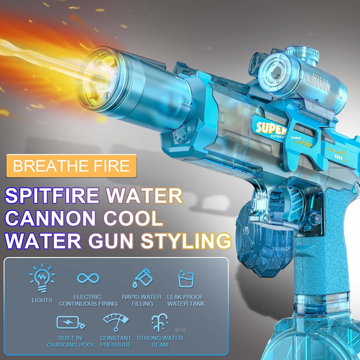 Detalle de Electric Water Guns: High-Volume, Long-Distance Water Pistols with LED Lights (Blue)