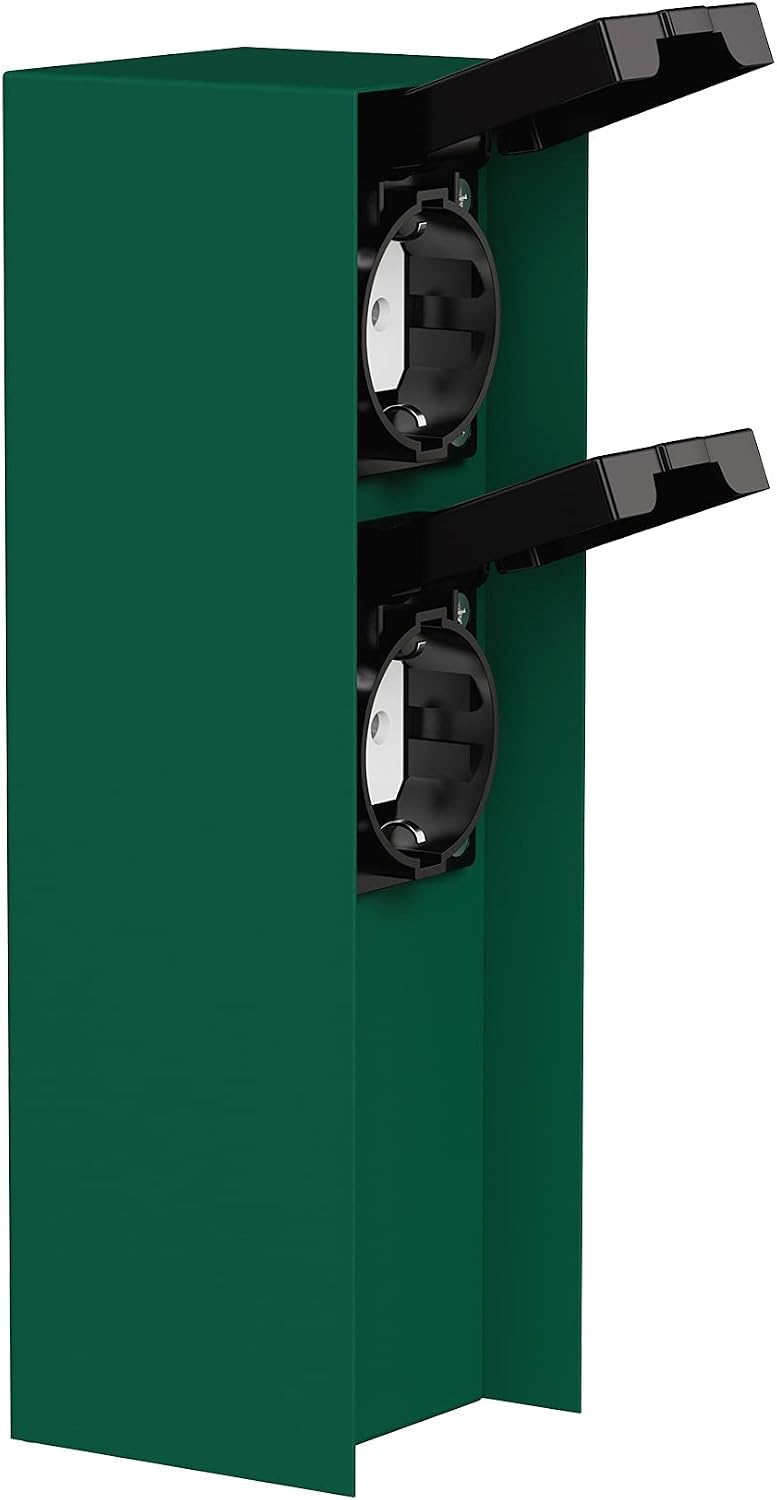 Detalle 2 de Colonnina da giardino LEDScom.de con 2 prese POMI esterno, IP44, acciaio inox, verde, 23 cm