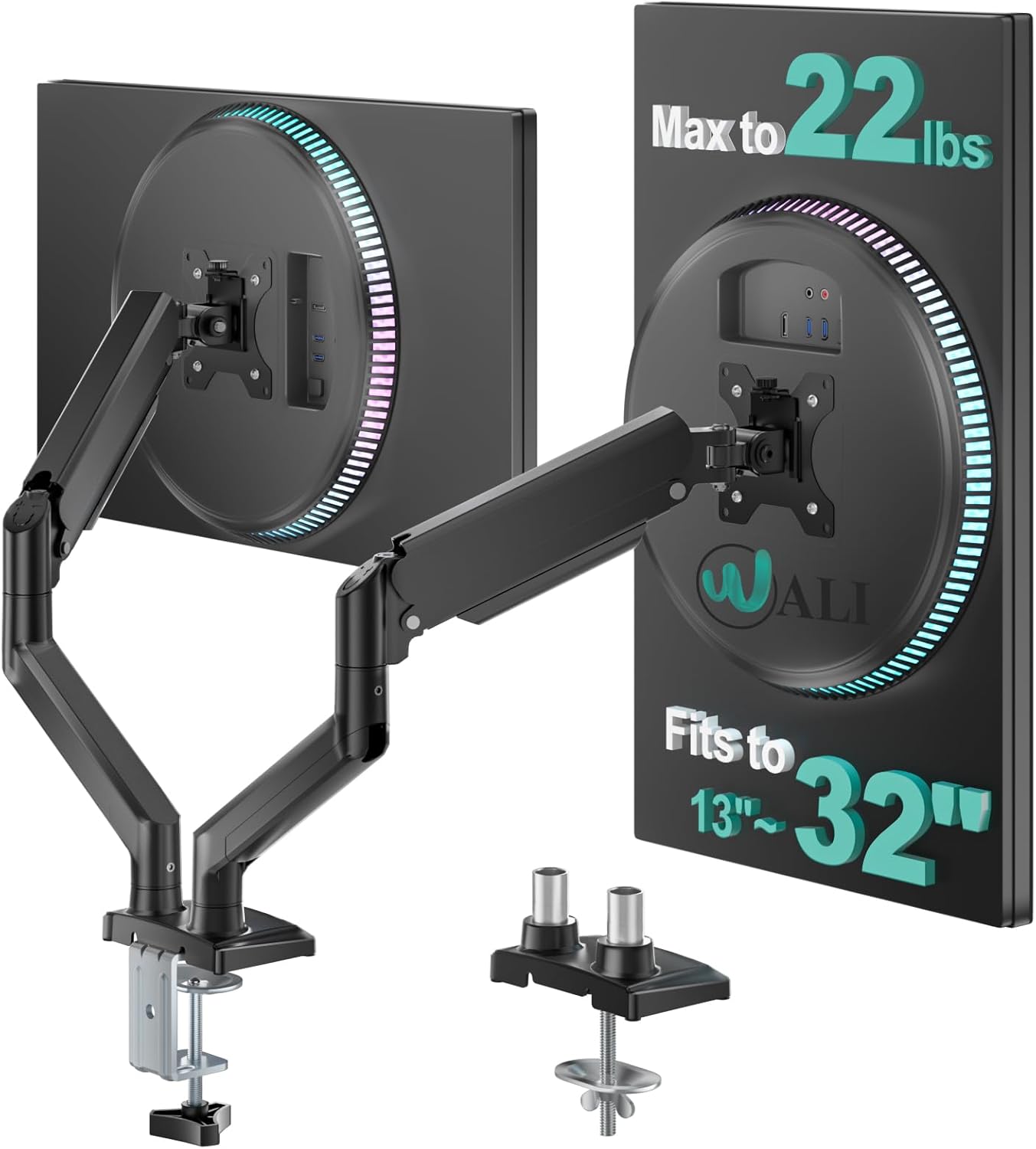 Detalle de WALI GSMP002N Dual Monitor Stand 19.3in extension