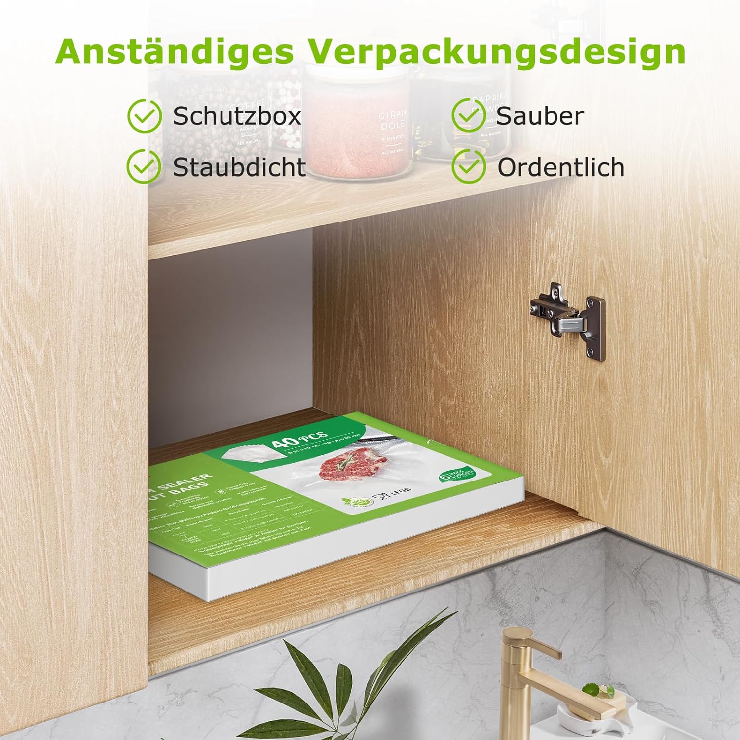 Detalle de Bonsenkitchen Profi Vakuumbeutel VB32 – 40 Vakuumierbeutel 20×30 cm, BPA-frei, zum Kochen & Sous-Vide