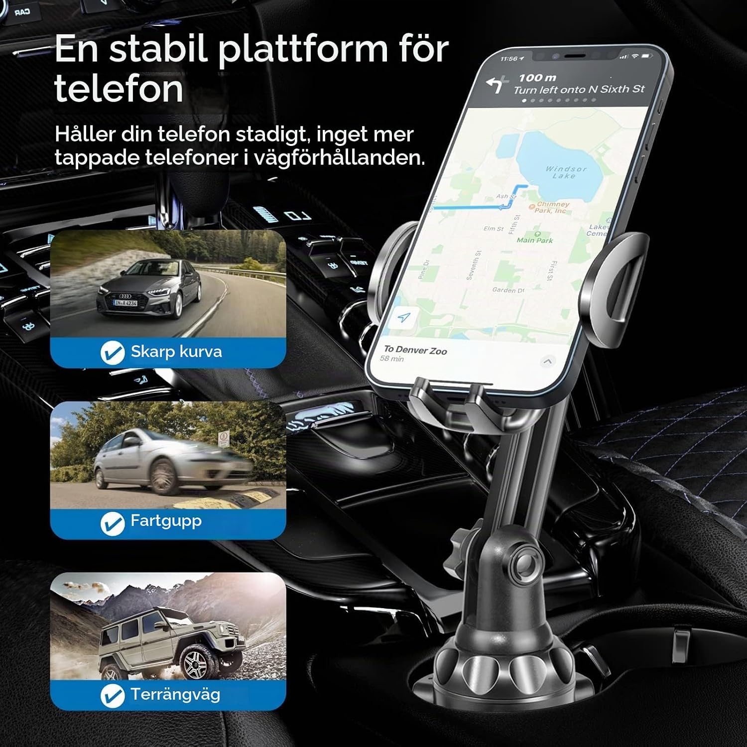 Detalle de TOPGO Cup Phone Holder – justerbar mobilhållare för bilens mugghållare