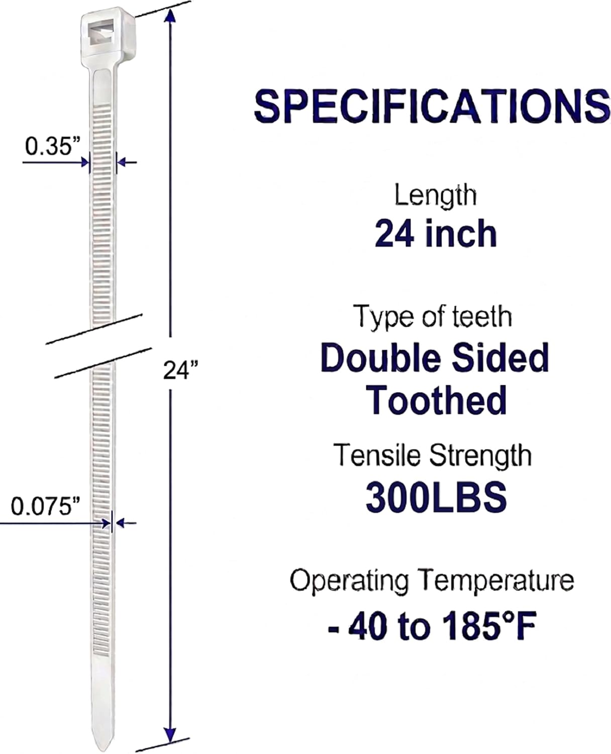 Detalle de WLEAD 24-Inch Heavy-Duty Zip Ties, 30 Pack, 300 LBS, UV Resistant