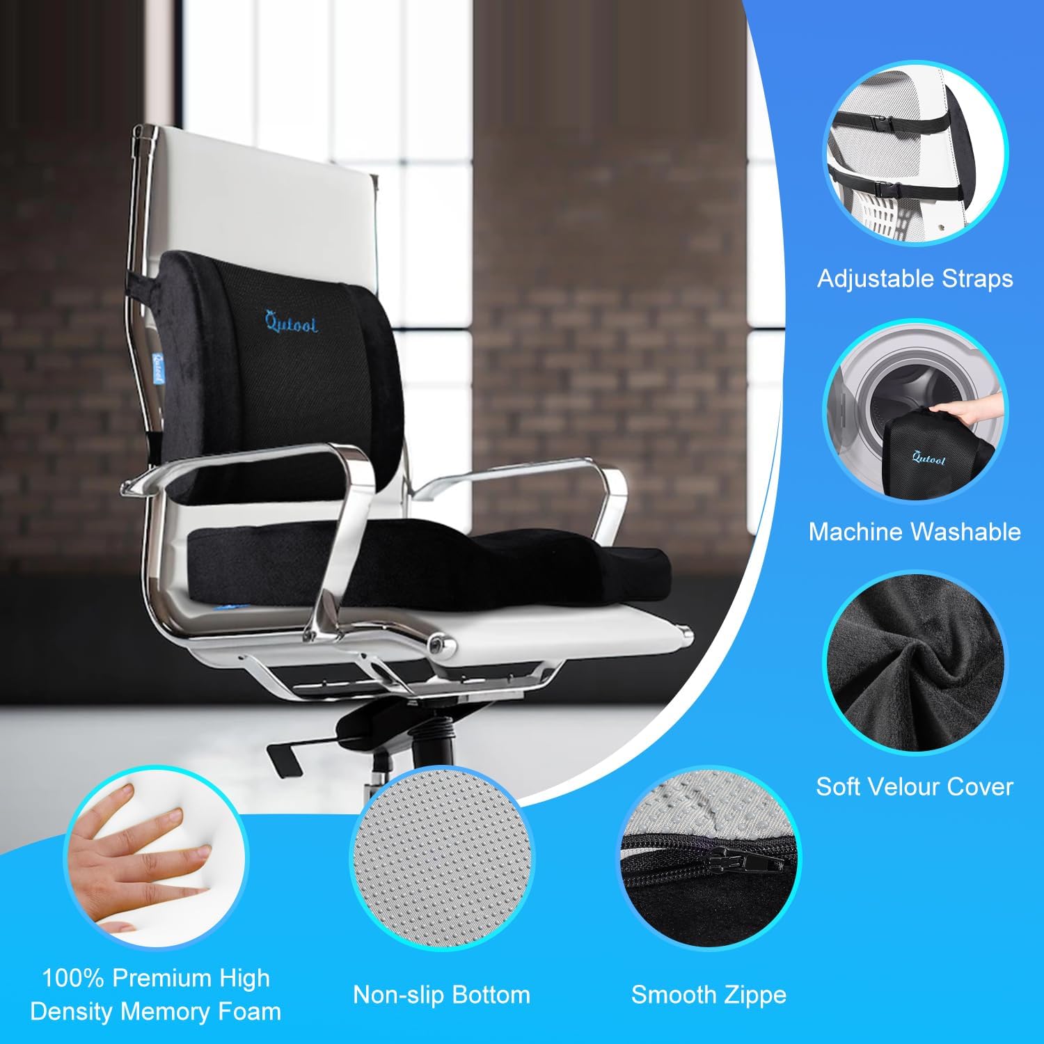 Thumbnail 1 de Qutool Office Chair Cushion and Lumbar Support Cushion set with non-slip base