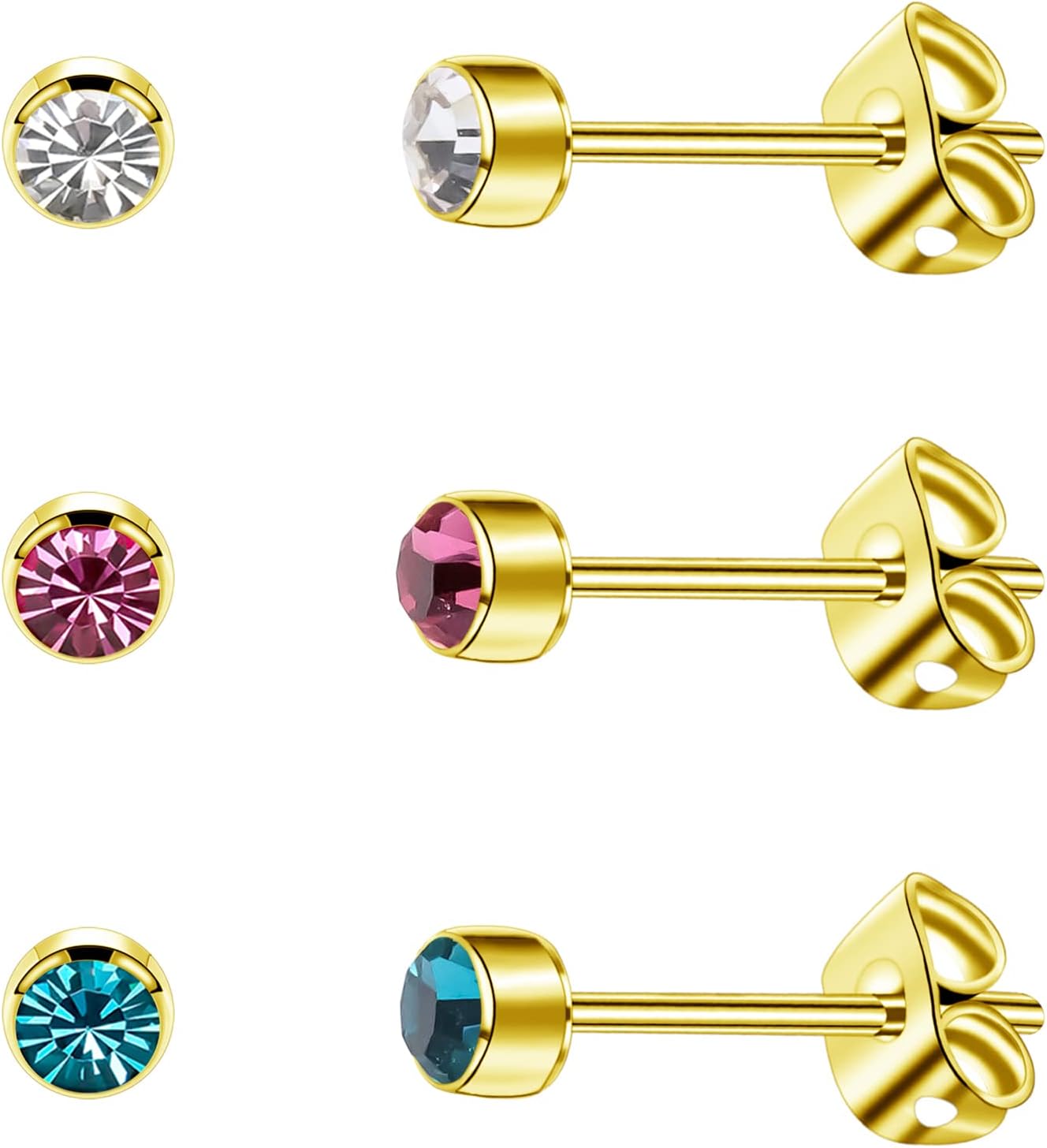 Detalle de 3er-Set Titan-Ohrstecker 4–5 mm, hypoallergen