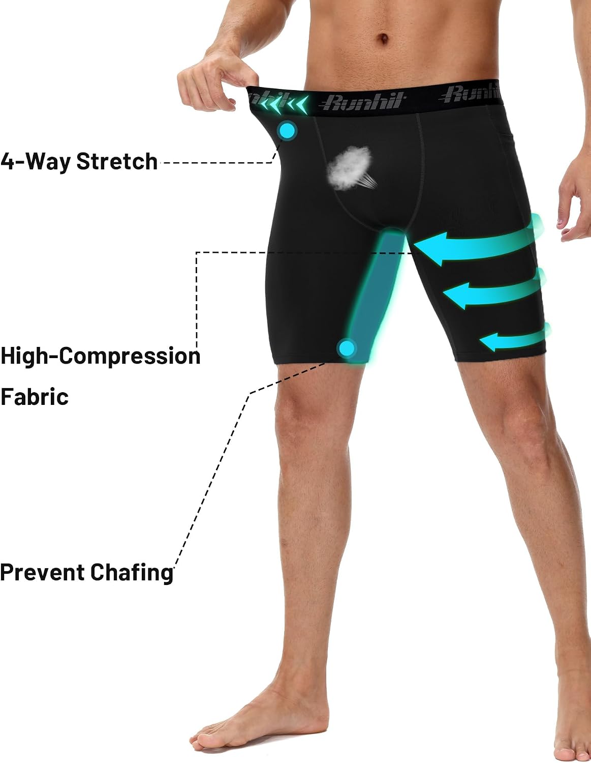 Detalle de Runhit Men's Compression Shorts, 9-Inch