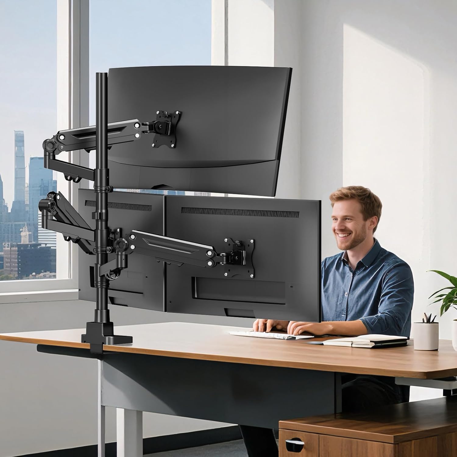 Thumbnail 5 de PUTORSEN Monitor-Halterung für 3 Monitore (17–35 Zoll) mit 80-cm-Säule, VESA 75/100, neig-/schwenkbar