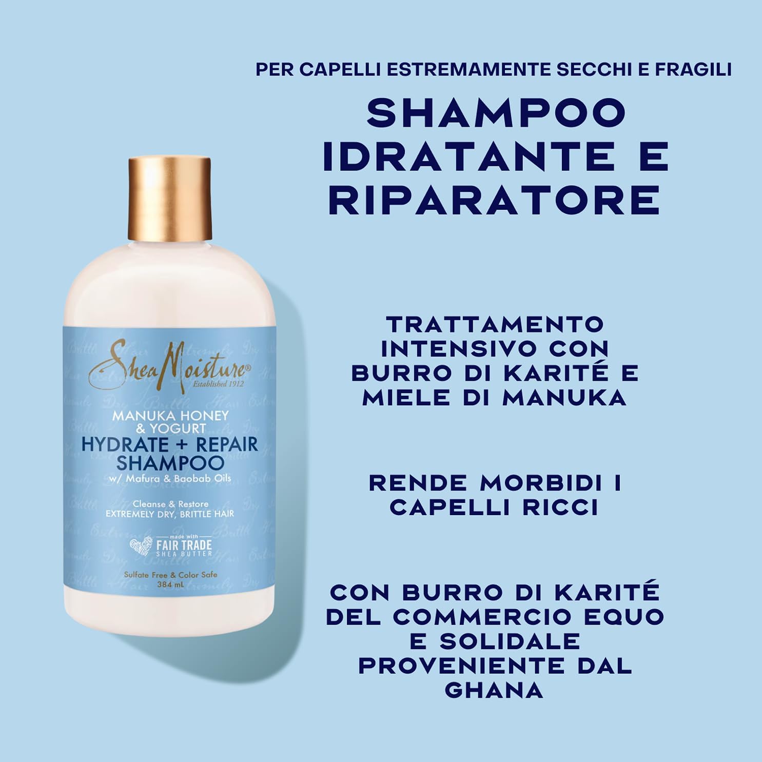 Detalle 2 de SheaMoisture Manuka Honey & Yoghurt Shampoo senza silicone e solfati – 384 ml per capelli ricci estremamente secchi e fragili
