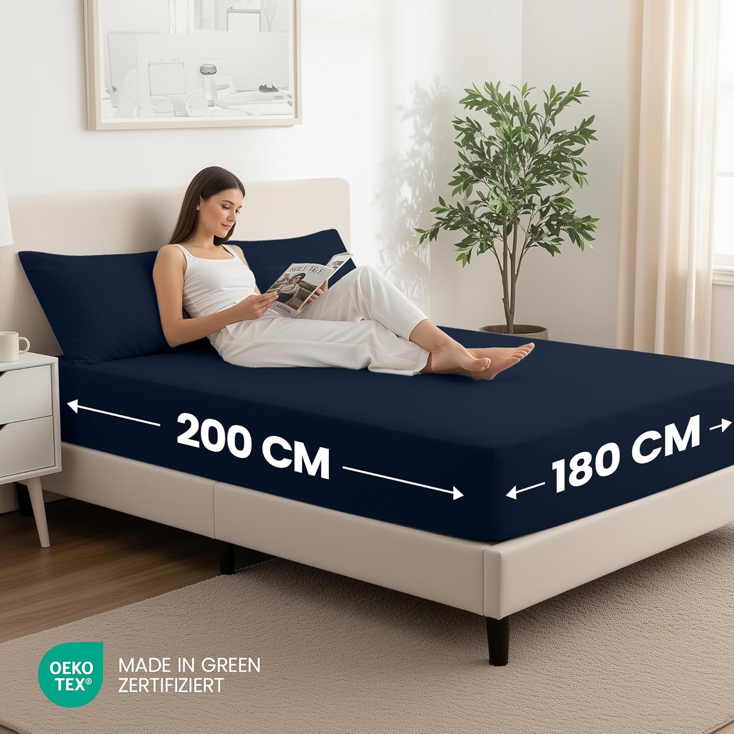 Thumbnail 1 de Utopia Bedding 2er-Set Spannbettlaken 180x200 cm in Marineblau – 35 cm Tiefe Tasche, gebürstete Mikrofaser (OEKO-TEX)