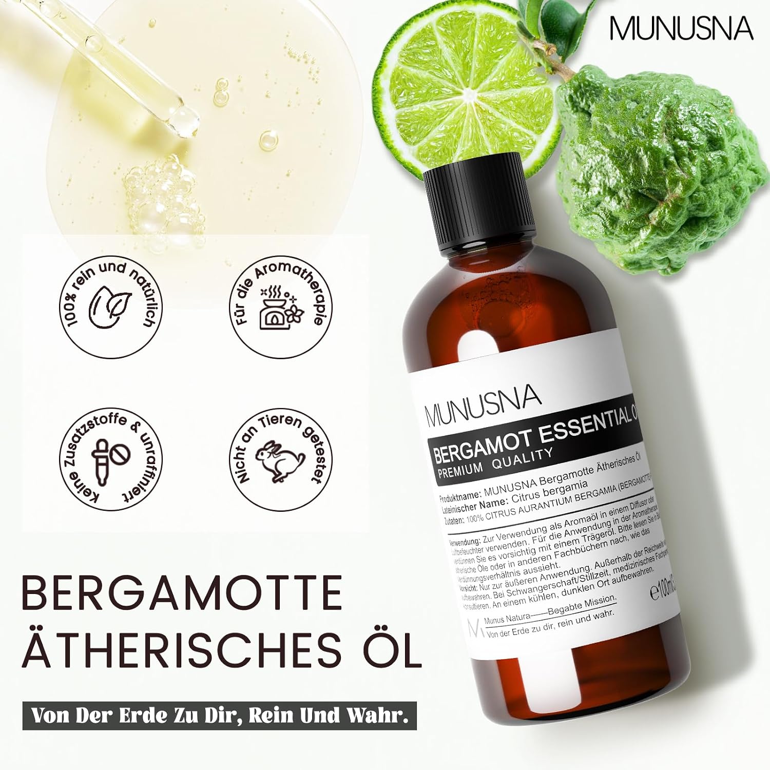 Detalle de MUNUSNA Neroli ätherisches Öl 100 ml – reines Orangenblütenöl für Diffuser, DIY & Hautpflege