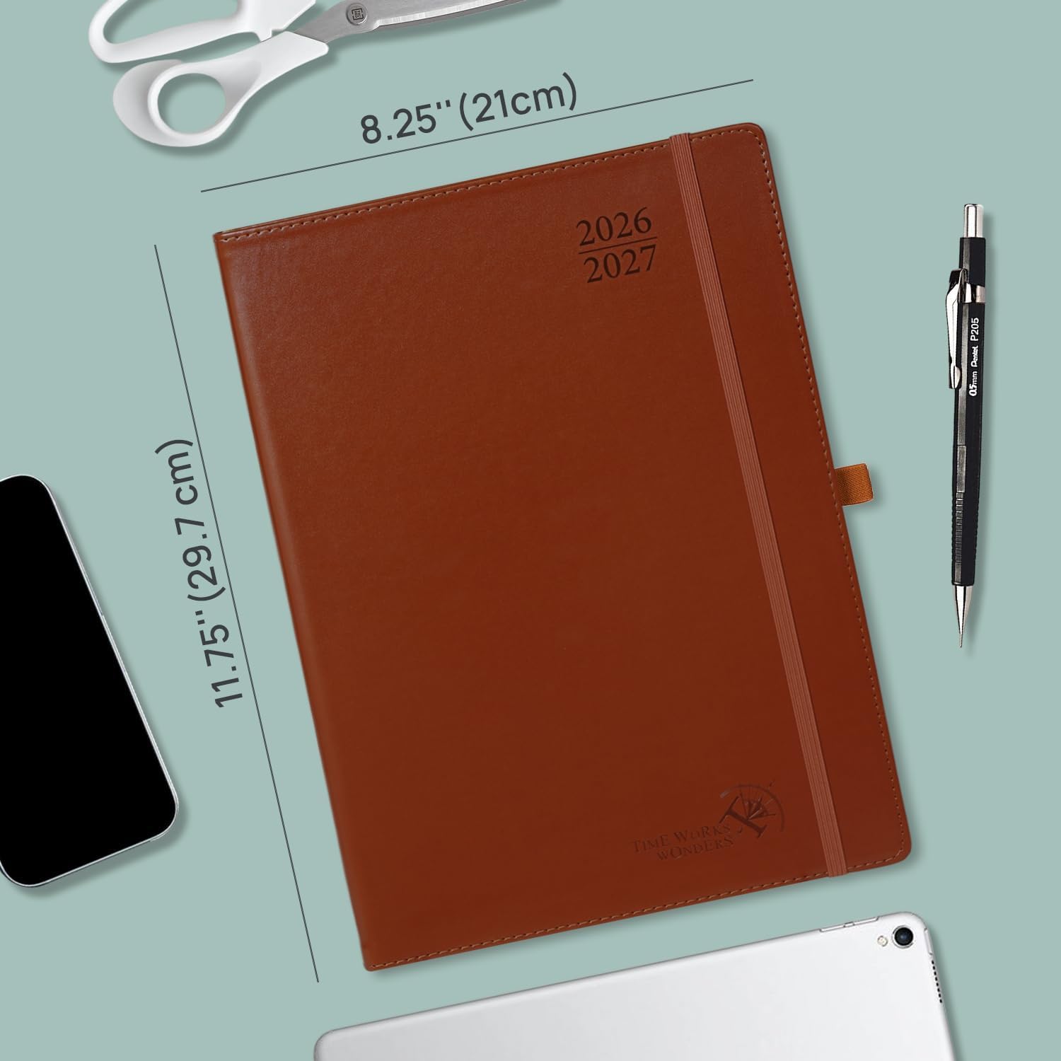 Detalle 2 de POPRUN 2026-2027 Monthly Planner, 16-Month 8.25 x 11.75 in Book, Brown Faux Leather