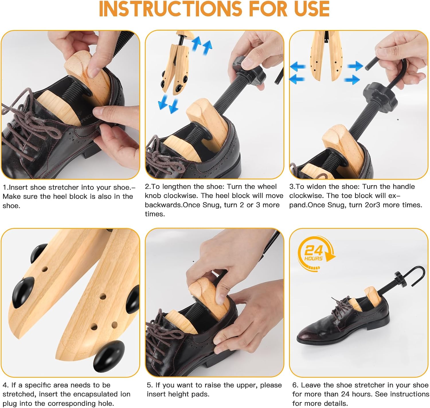 Detalle de JJDPARTS Wooden 4-Way Shoe Stretcher Pair – Durable Wooden Expander for Men and Women