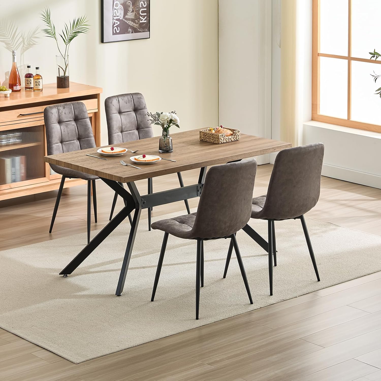 Detalle de LEWE Sedie da pranzo set da 4: comfort e versatilità per cucina e soggiorno