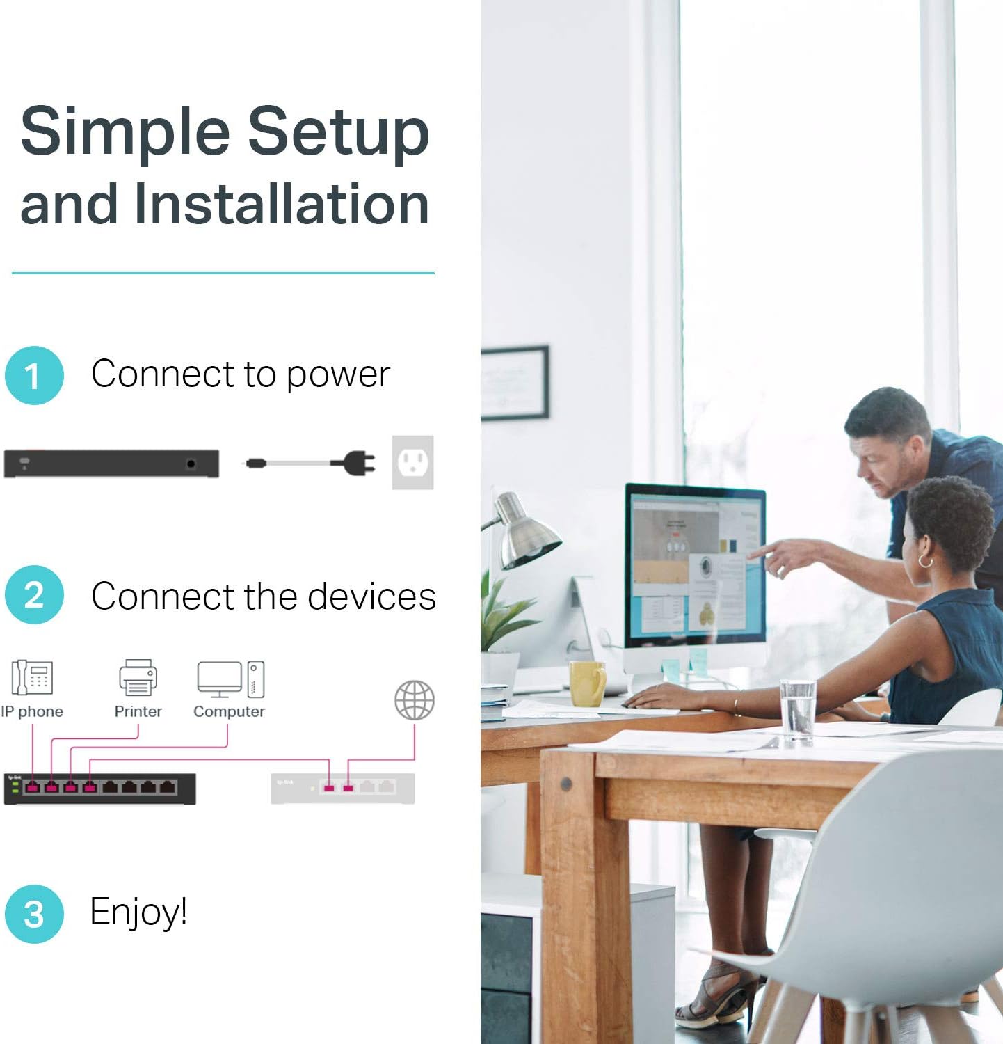 Detalle de TP-Link TL-SG1008MP 8-Port Gigabit PoE Switch (8 PoE+ ports, 126W) with Plug-and-Play
