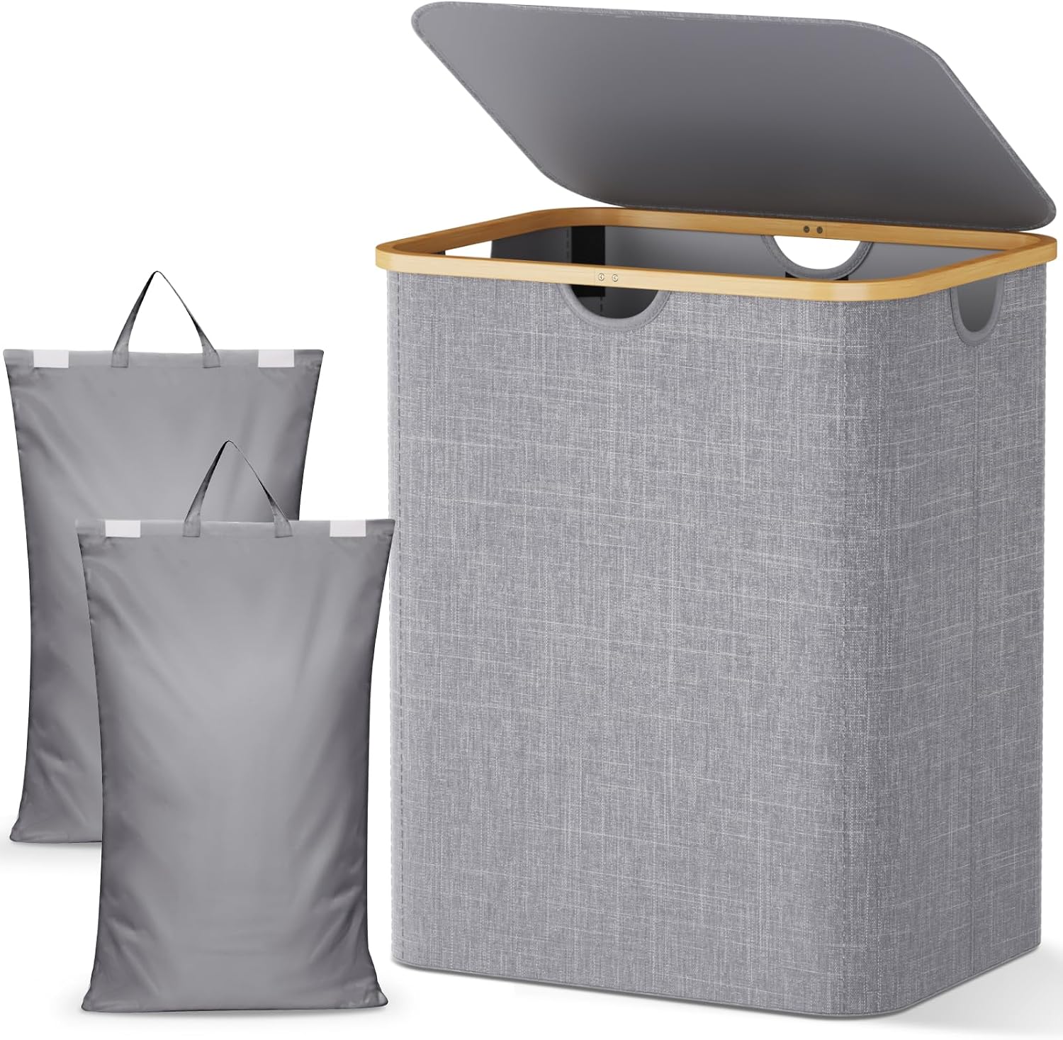 Detalle de Lifewit 23156 140L Laundry Hamper with Lid, Two Compartments, Light Grey