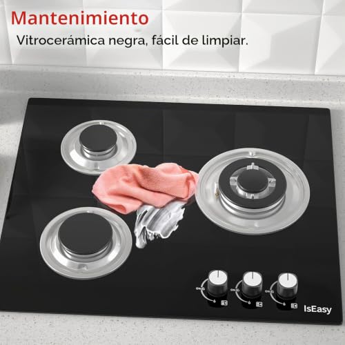 Thumbnail 7 de IsEasy Placa de Gas 3 Fuegos Cristal Negro 60 cm: empotrable, seguridad y versatilidad